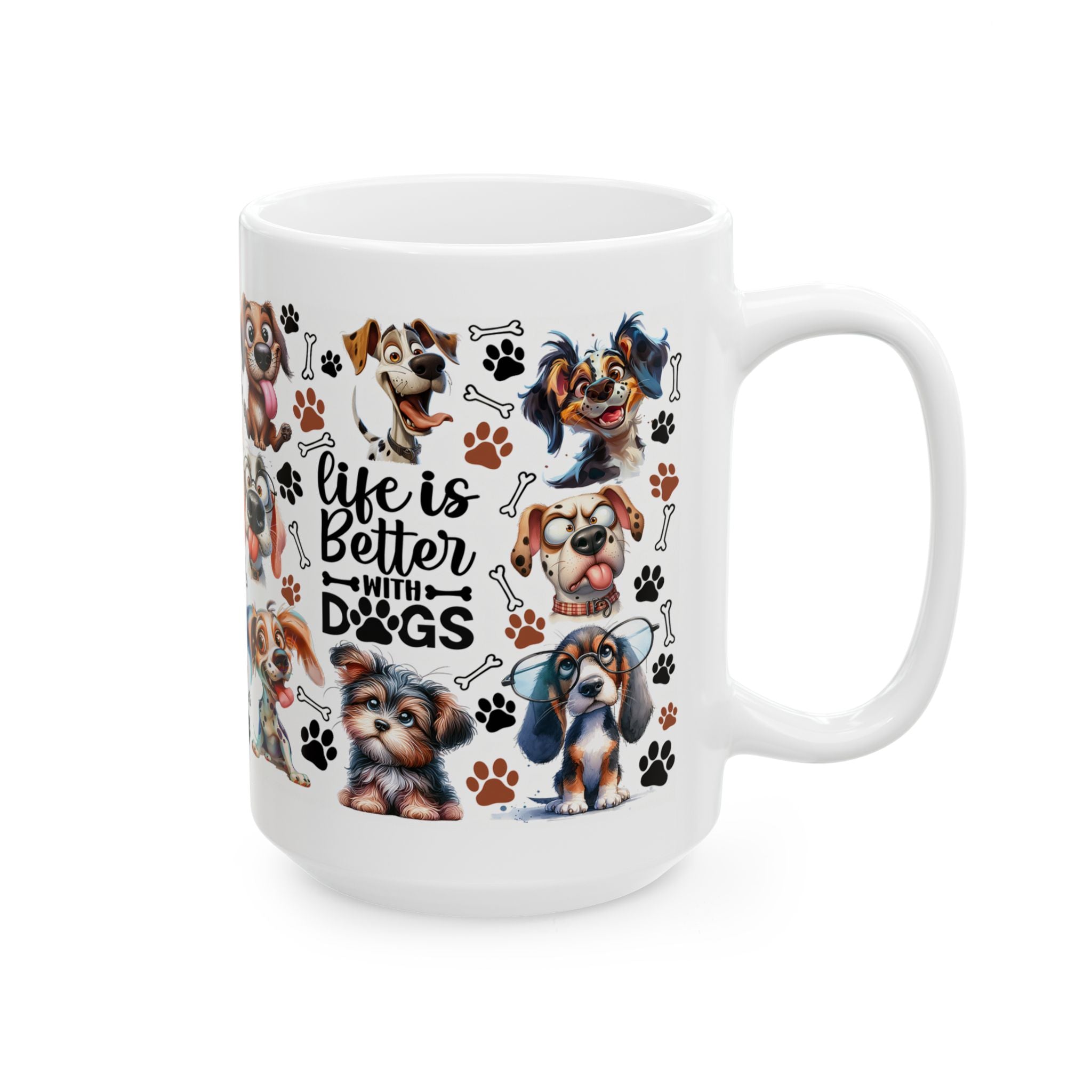 Cute Cartoon Puppies Ceramic Mug | Dog Paws Bones Pattern
