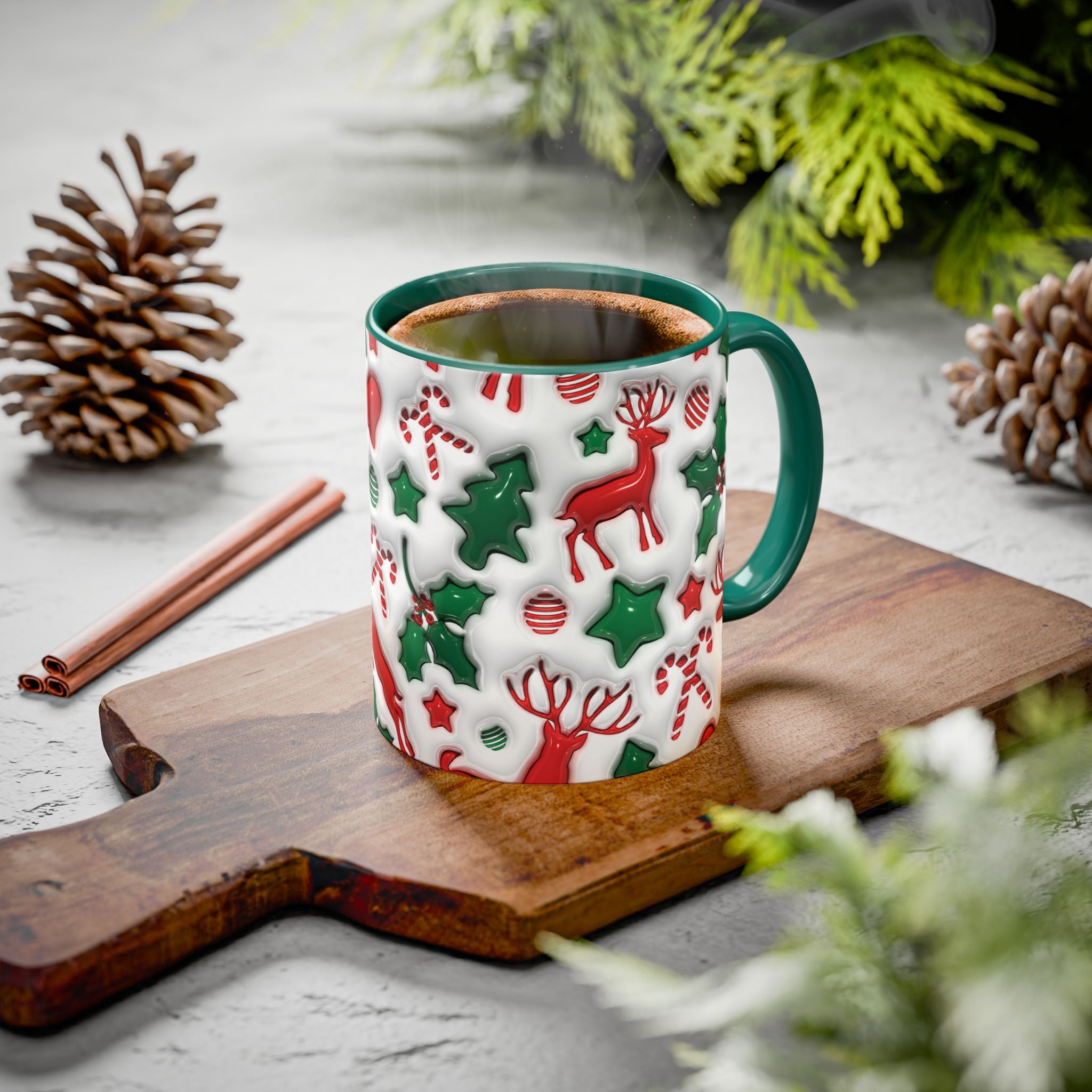 Festive Holiday Mugs, Christmas Coffee Cups, Colorful Reindeer and Candy Cane Design, Cozy Winter Drinkware, Perfect Gift for Holidays