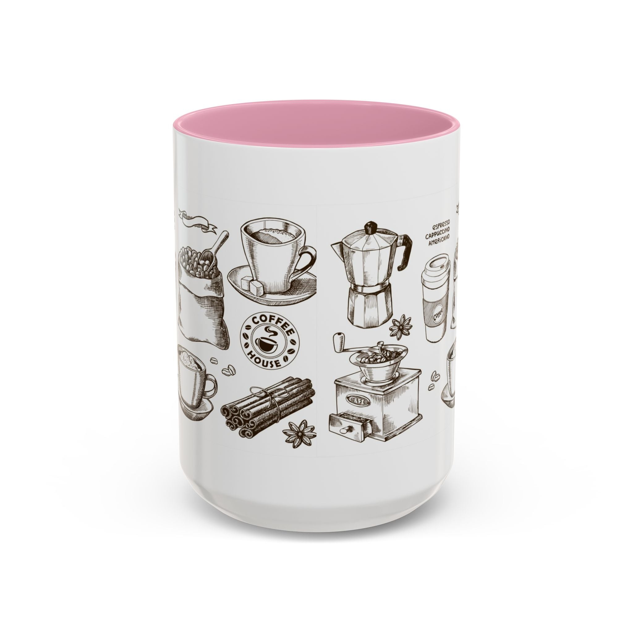 Coffee Pattern Mug — Illustrated Coffee Beans & Brewing Tools (11oz/15oz)