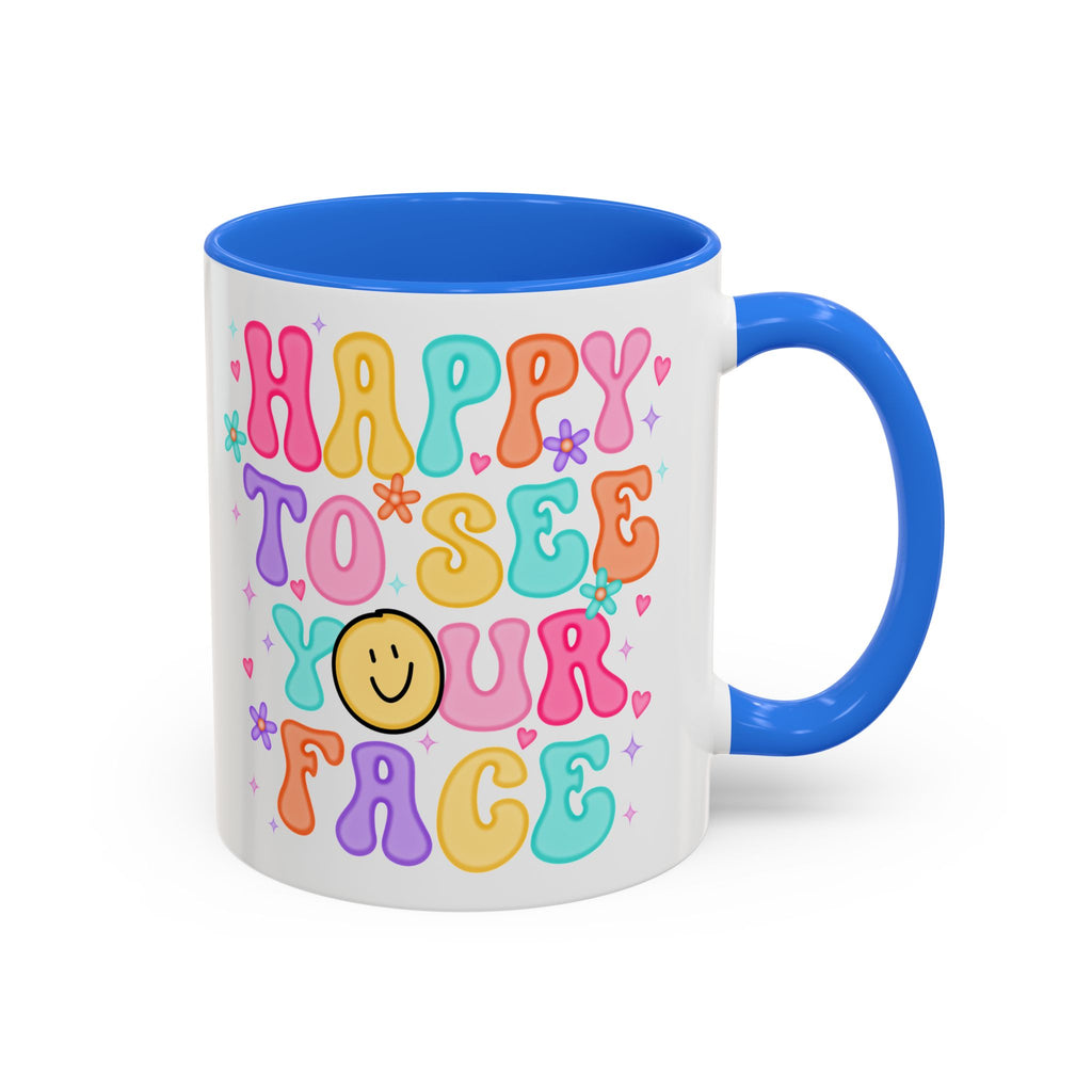 Happy To See Your Face Colorful Coffee Mug — Retro Smiley 11oz/15oz