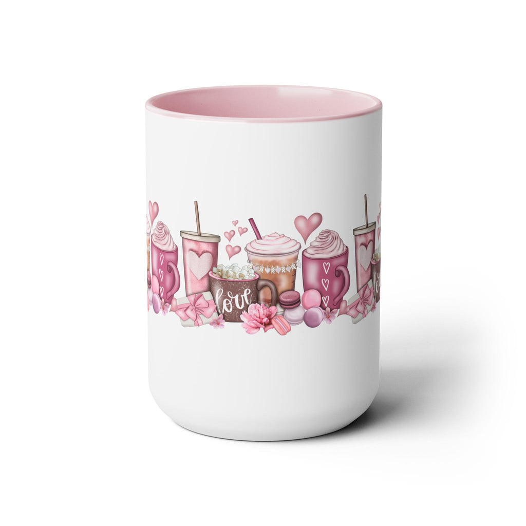 Love Coffee Two-Tone Coffee Mugs, 15oz #Coffee #HotCoffee HotCoffeeClothing.com #ValentinesDay