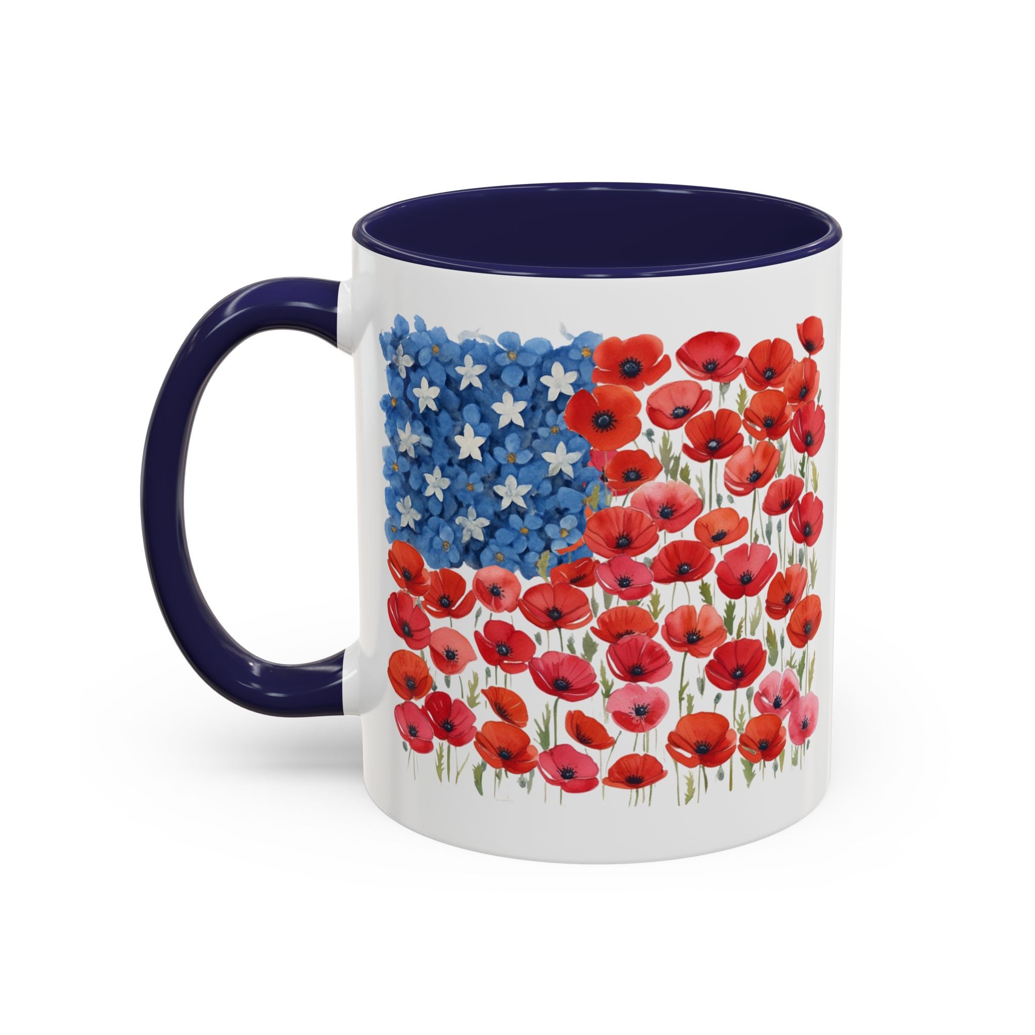 Poppy Flowers  American Flag Mug | Accent Coffee Mug