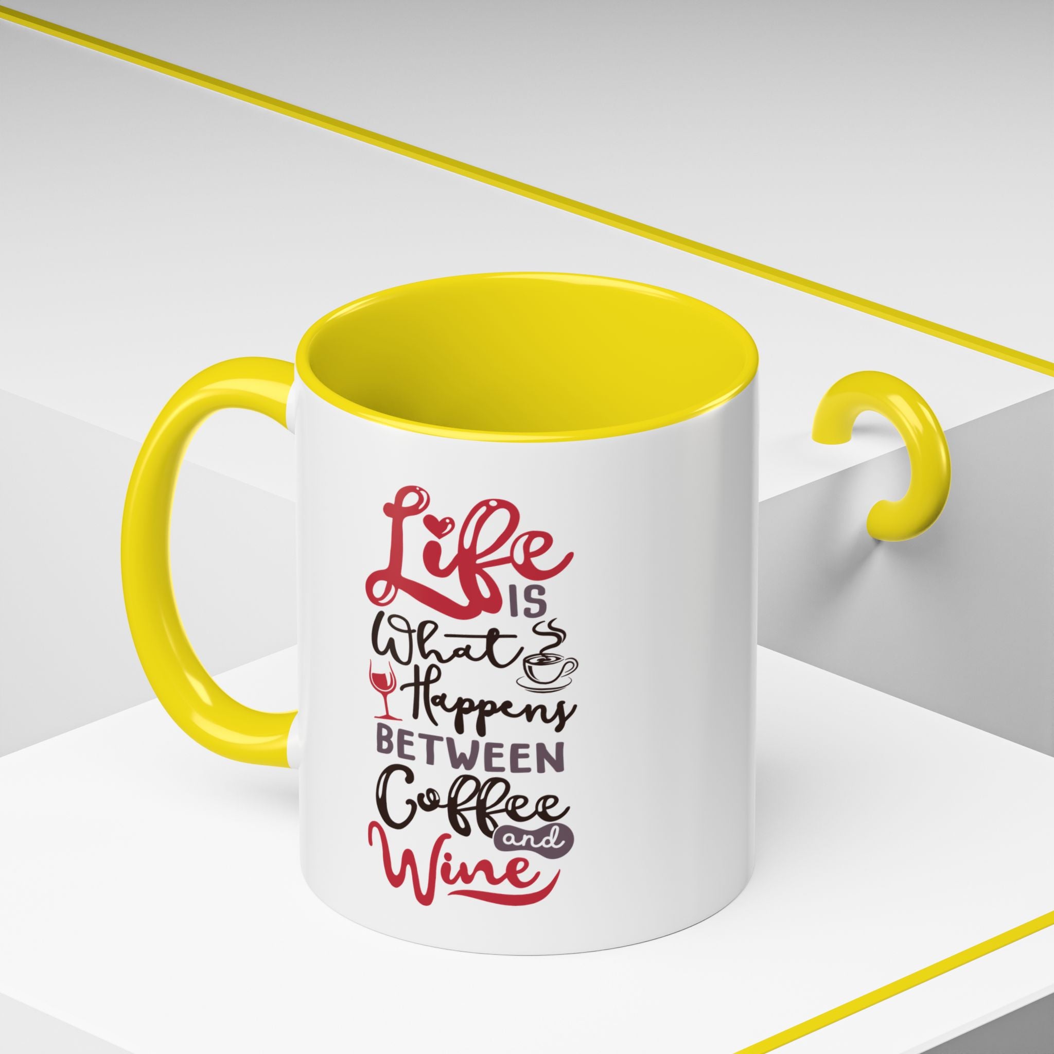 Coffee Mug - "Life Is What Happens Between Coffee and Wine" Accent Ceramic Mug