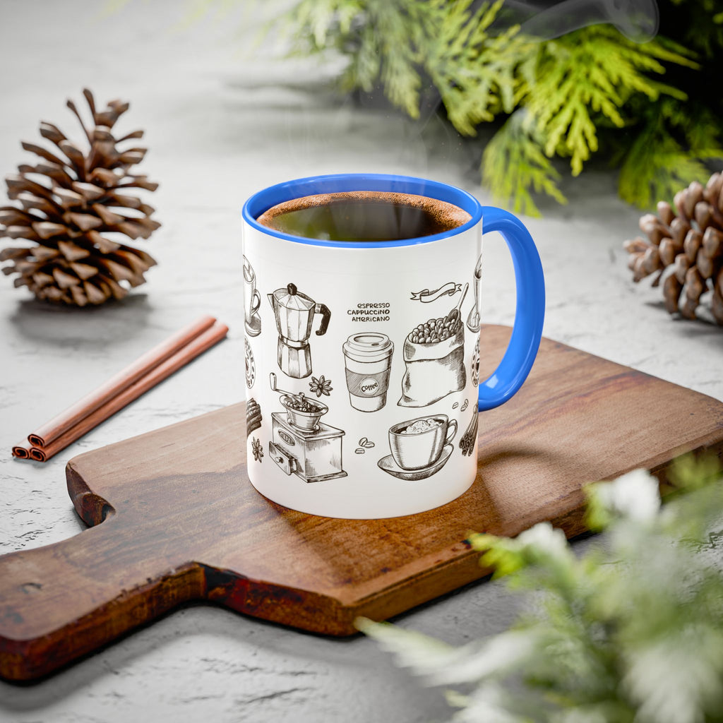 Coffee Pattern Mug — Illustrated Coffee Beans & Brewing Tools (11oz/15oz)