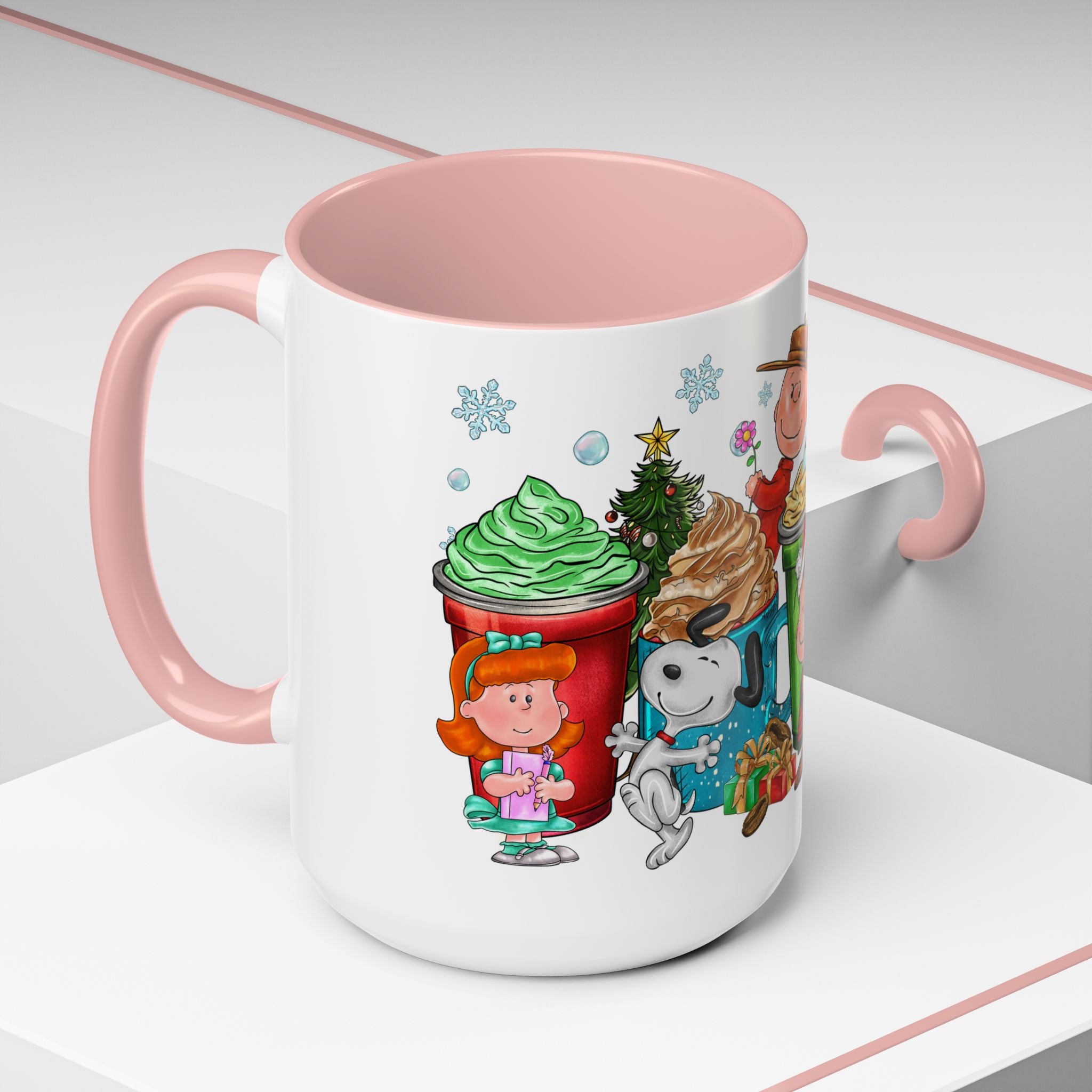 The Peanut Gang Christmas Characters Accent Coffee Mug | Holiday Cocoa Cartoon Mug