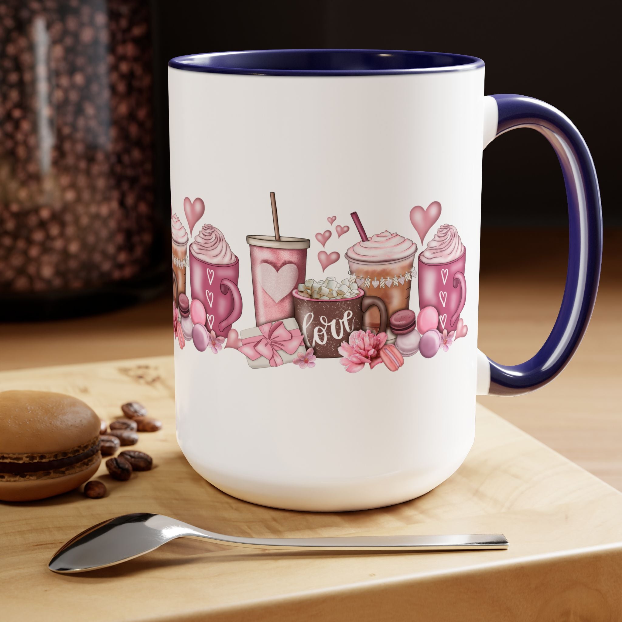 Love Coffee Two-Tone Coffee Mugs, 15oz #Coffee #HotCoffee HotCoffeeClothing.com #ValentinesDay