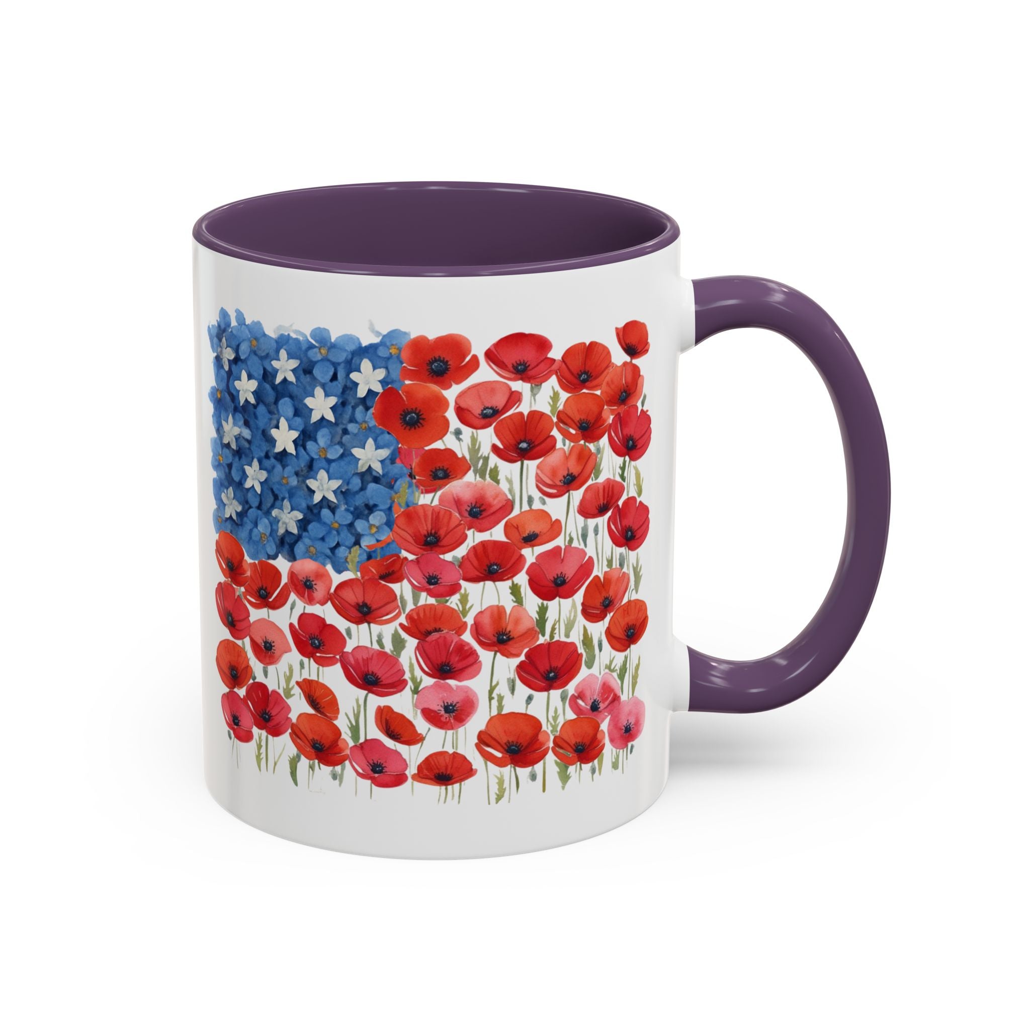 Poppy Flowers  American Flag Mug | Accent Coffee Mug