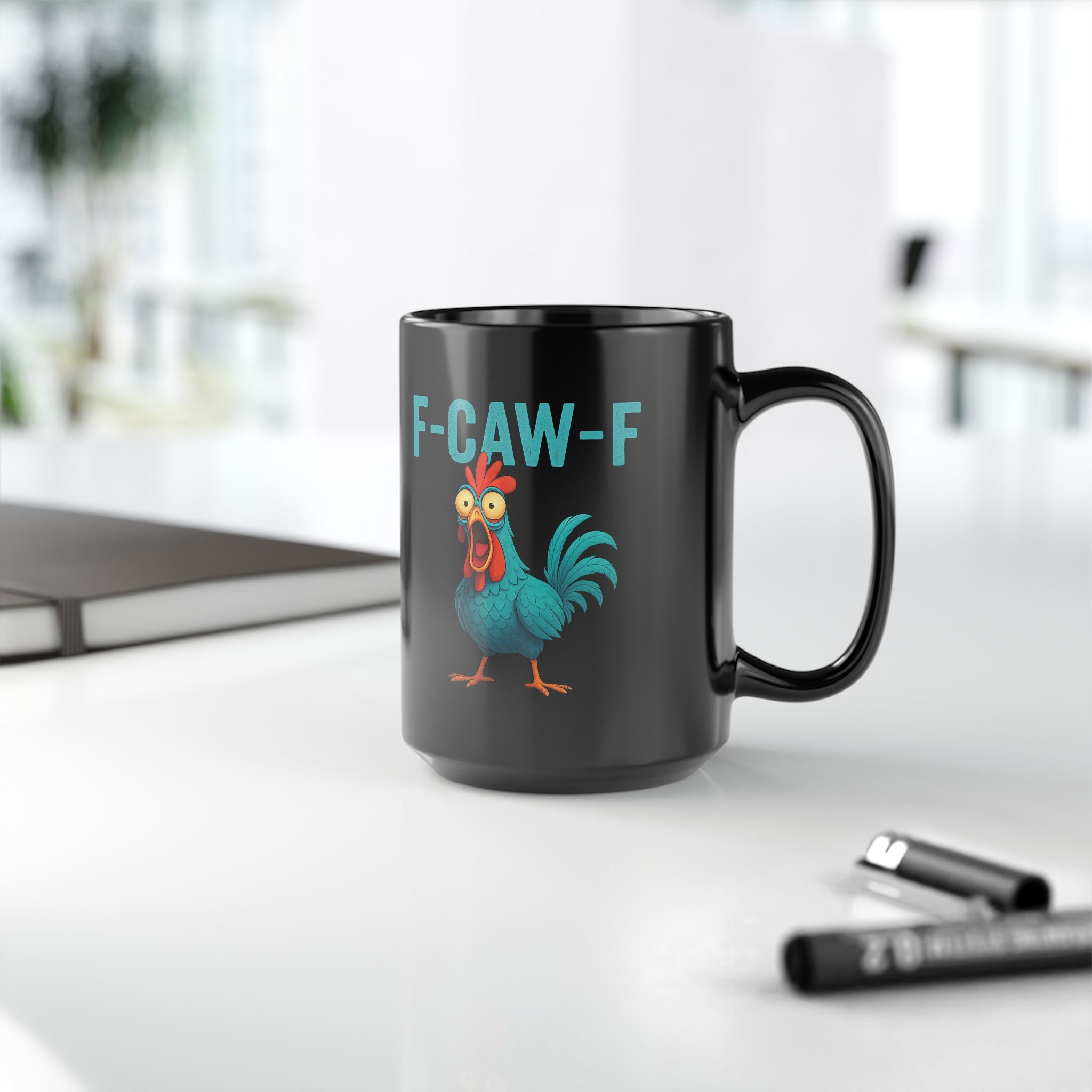 F-CAW-F Rooster Coffee Mug — Funny Chicken Black Ceramic Mug (11oz & 15oz)