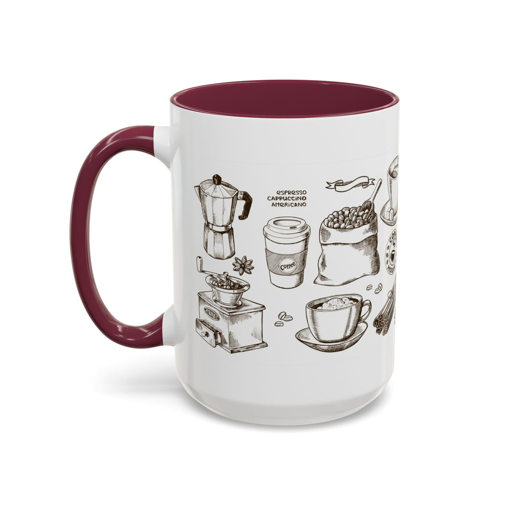 Coffee Pattern Mug — Illustrated Coffee Beans & Brewing Tools (11oz/15oz)