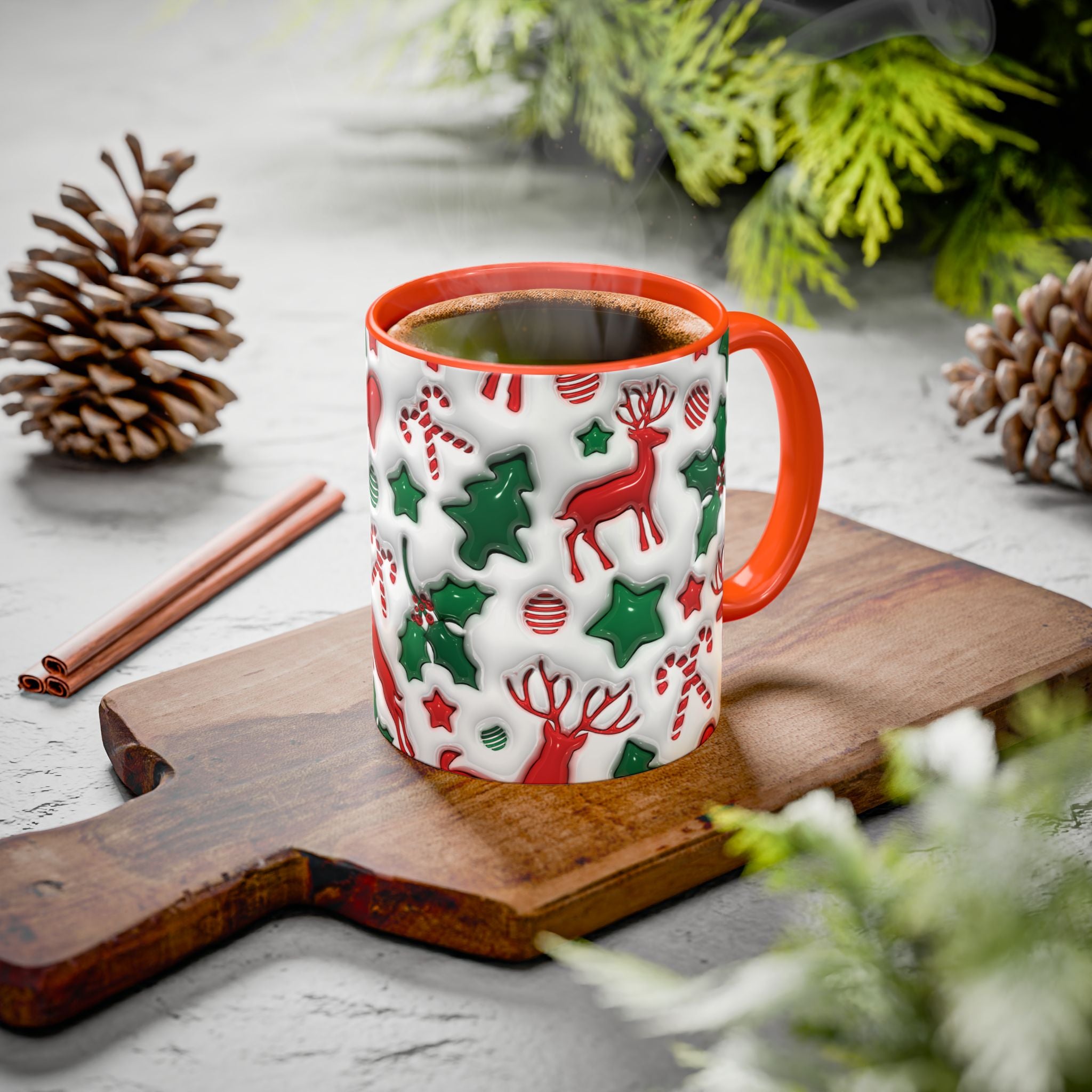 Festive Holiday Mugs, Christmas Coffee Cups, Colorful Reindeer and Candy Cane Design, Cozy Winter Drinkware, Perfect Gift for Holidays