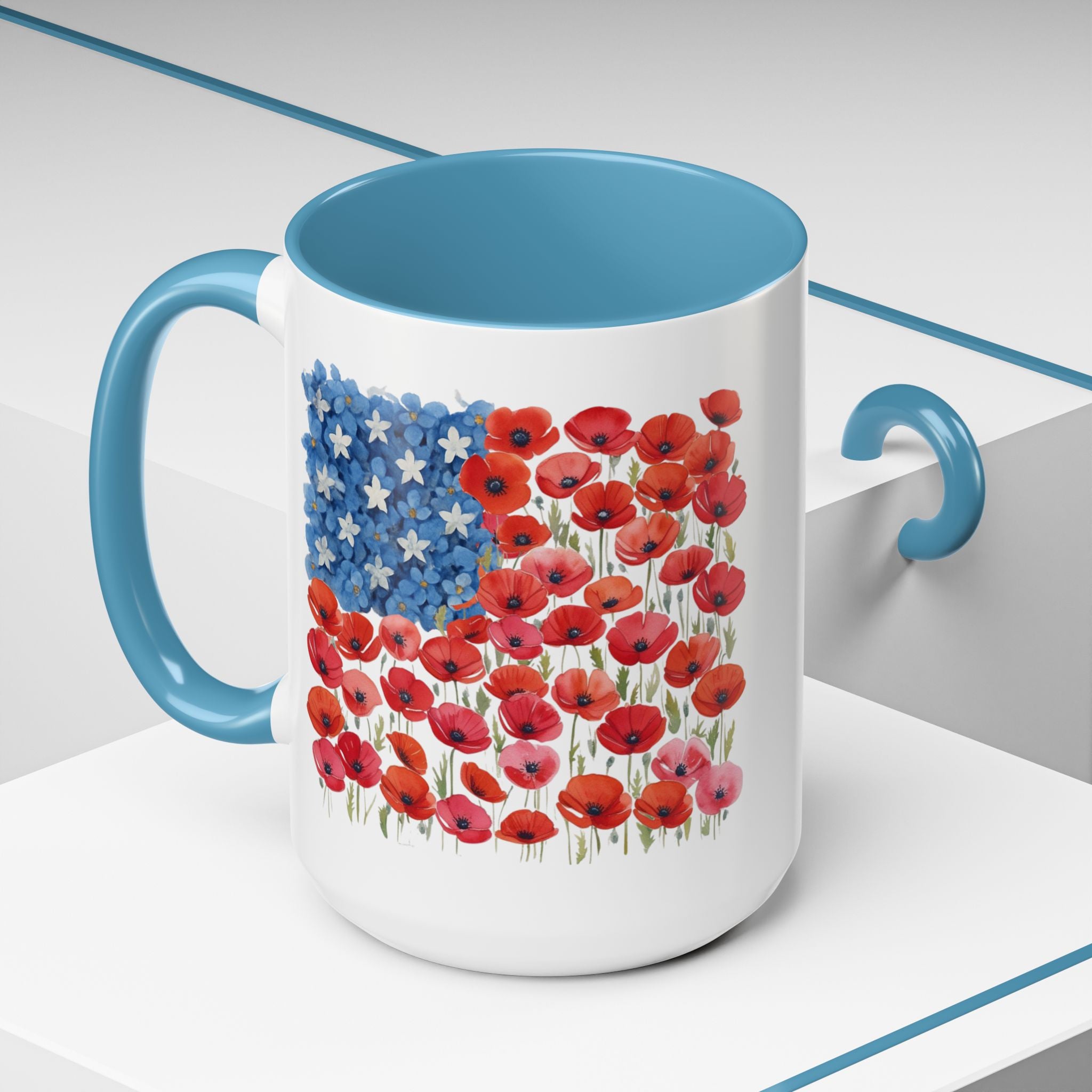 Poppy Flowers  American Flag Mug | Accent Coffee Mug