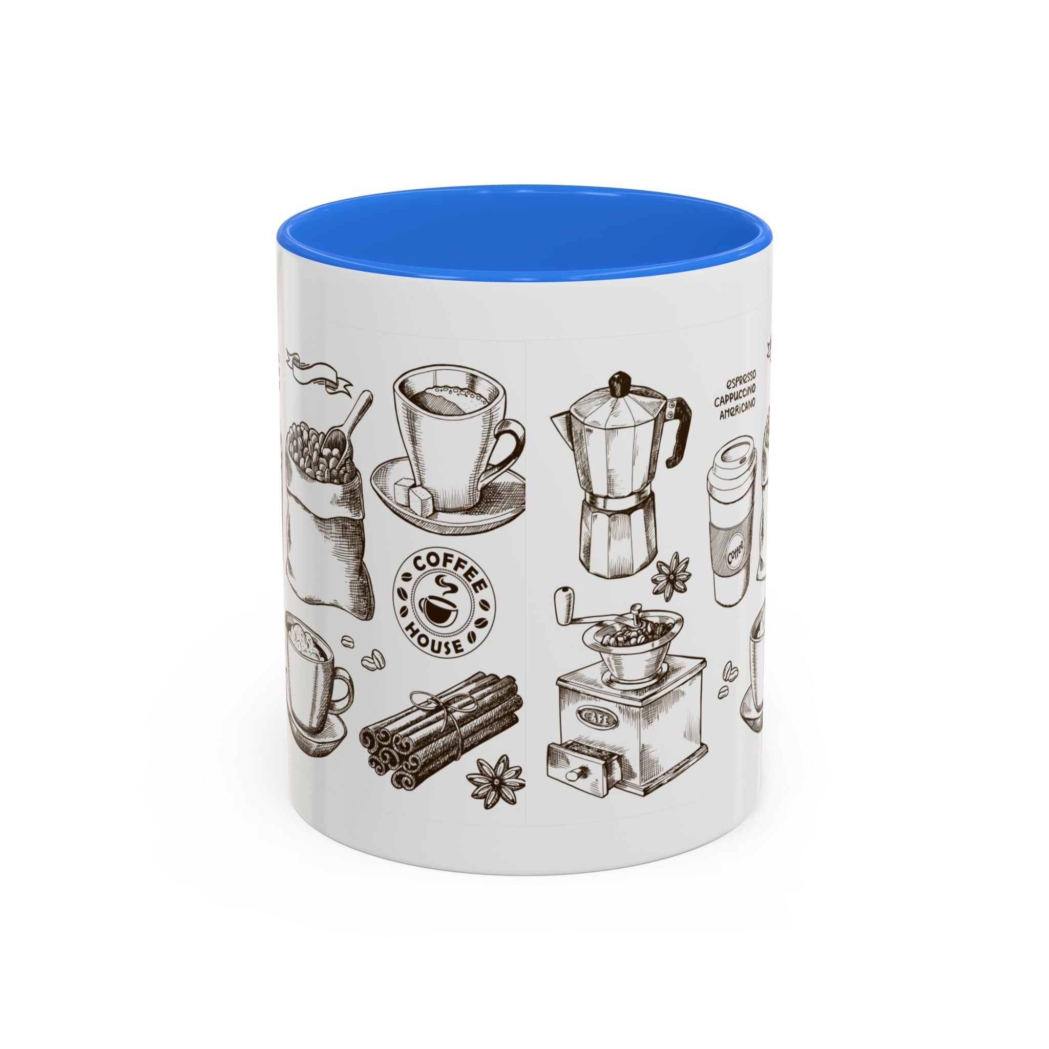 Coffee Pattern Mug — Illustrated Coffee Beans & Brewing Tools (11oz/15oz)