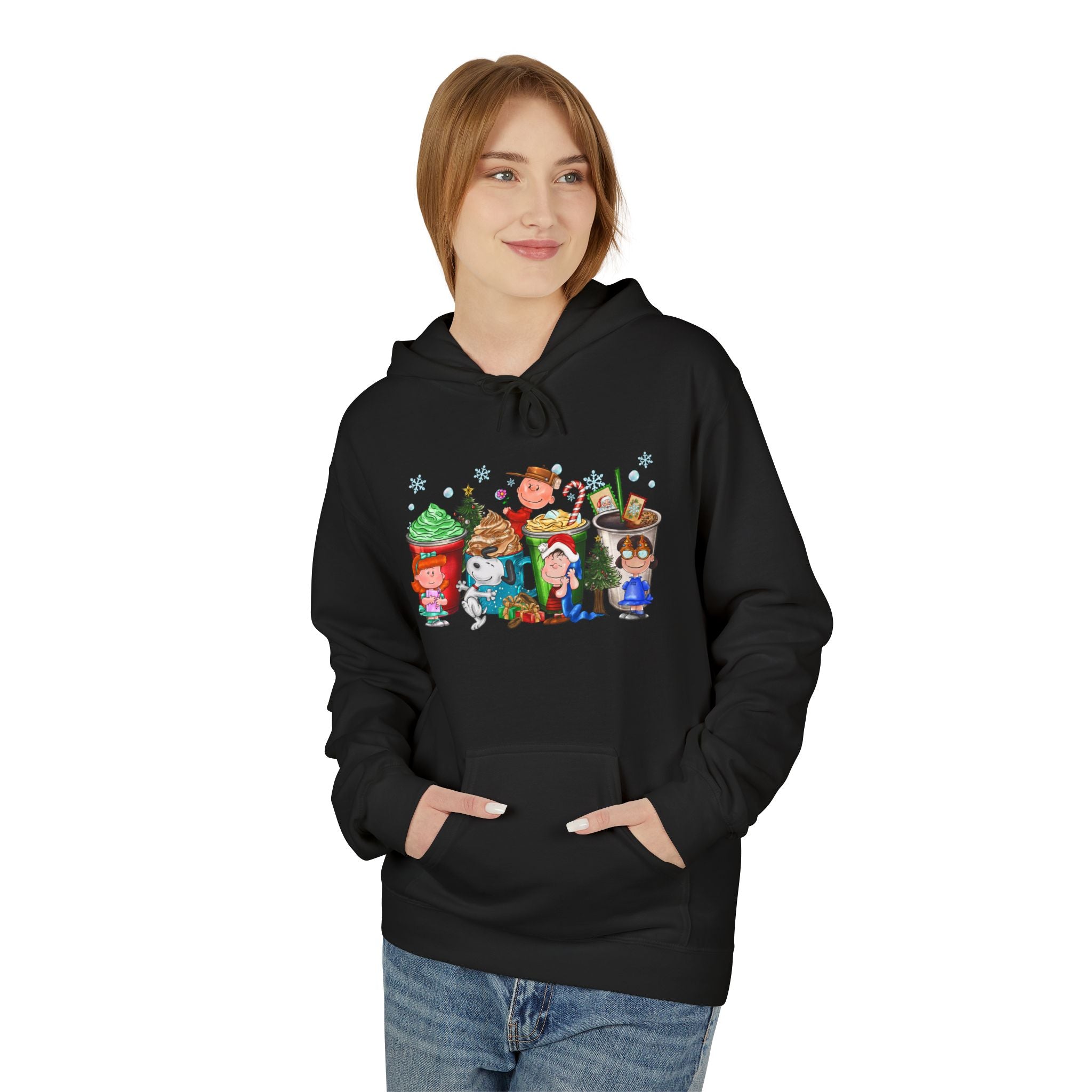 Holiday Hot Cocoa Peanut Characters Hoodie | Winter Drink Cartoon Crew