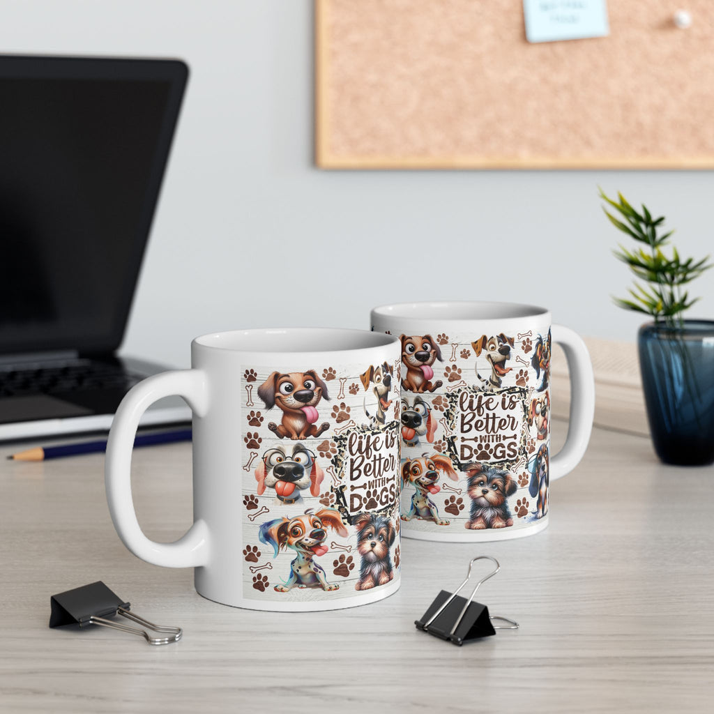 Cute Cartoon Puppy Pattern Mug | Dog Paw Bone Coffee Mug