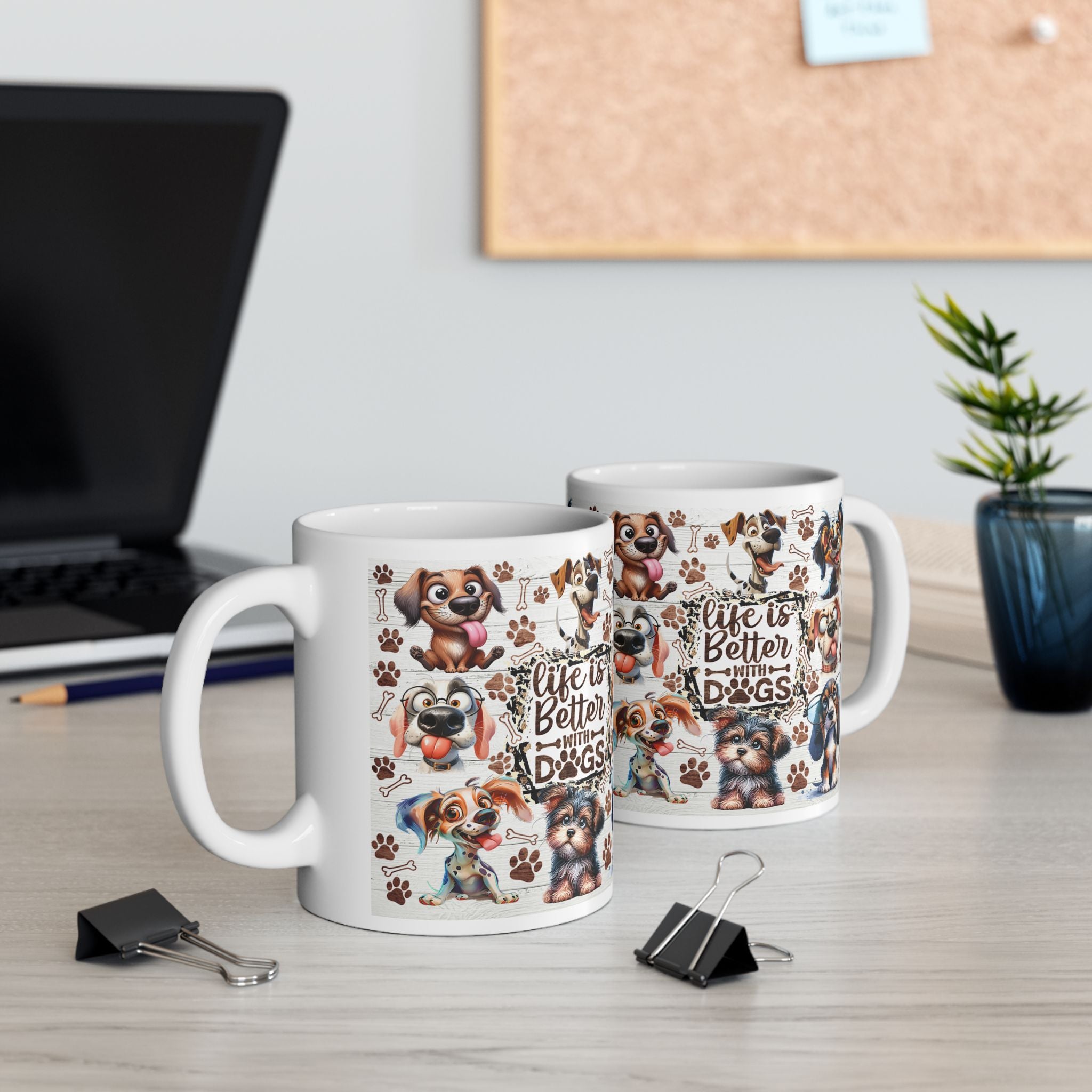 Cute Cartoon Puppy Pattern Mug | Dog Paw Bone Coffee Mug