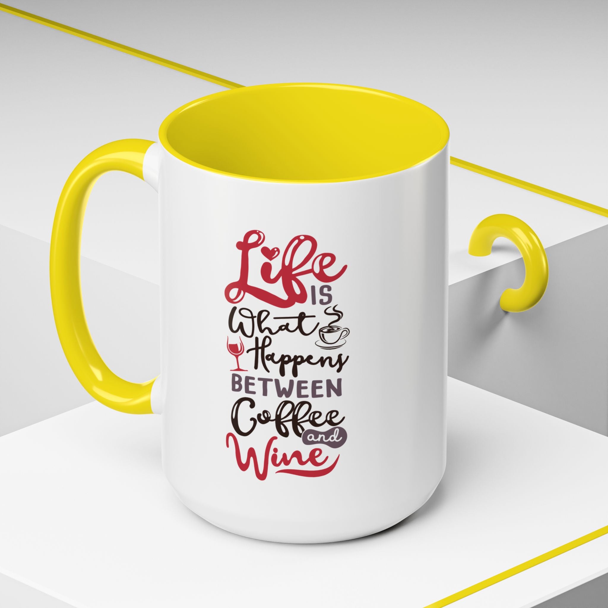 Coffee Mug - "Life Is What Happens Between Coffee and Wine" Accent Ceramic Mug
