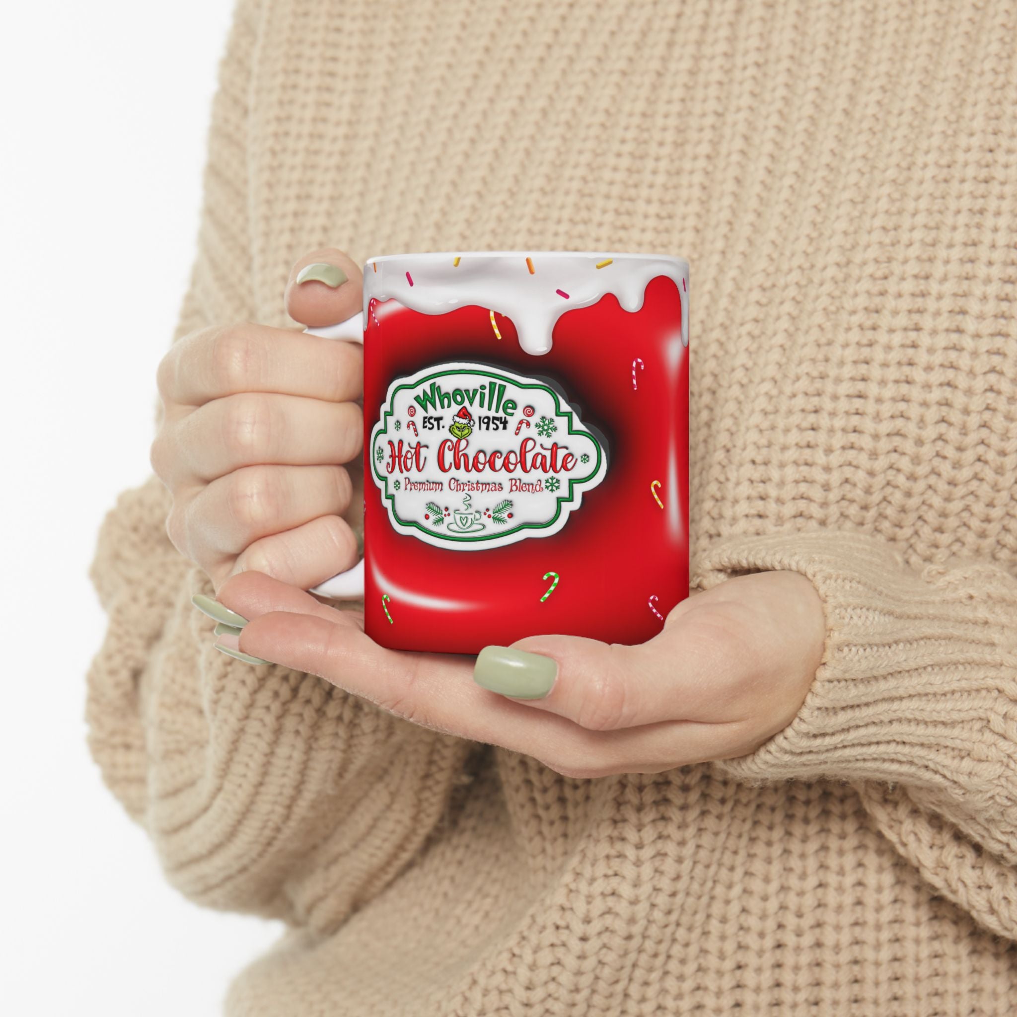 Hot Chocolate Mug Christmas Holiday Red Drip Candy Cane Ceramic Mug