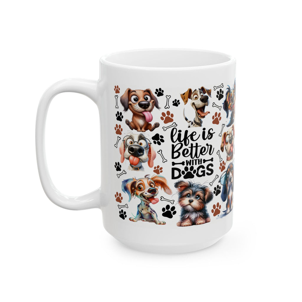 Cute Cartoon Puppies Ceramic Mug | Dog Paws Bones Pattern
