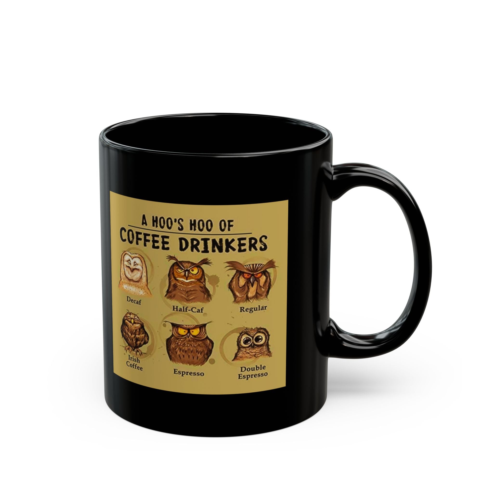Coffee Lovers Mug, Funny Mug for Coffee Drinkers, Hoo Hoo Black Mug, Coffee Mug Gift, Coffee Fanatic Cup, Coffee Addict Present