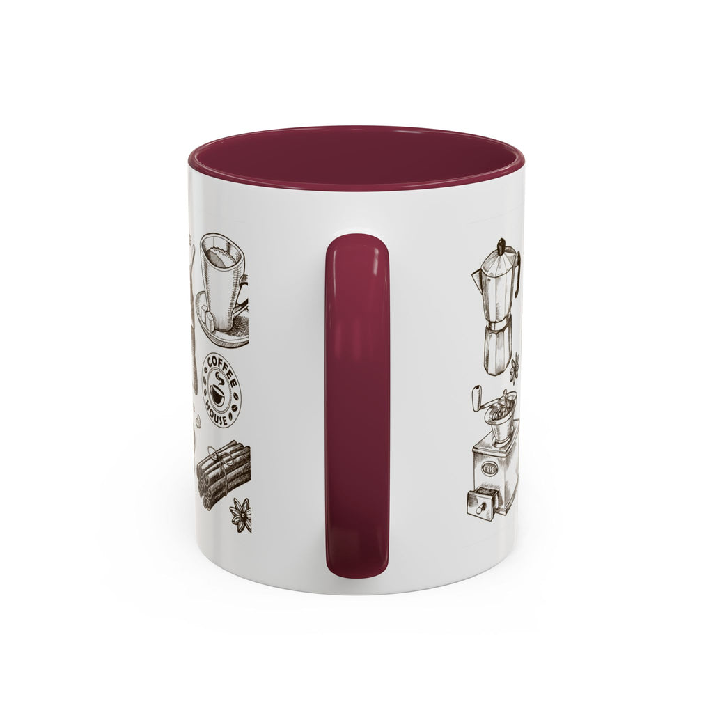 Coffee Pattern Mug — Illustrated Coffee Beans & Brewing Tools (11oz/15oz)