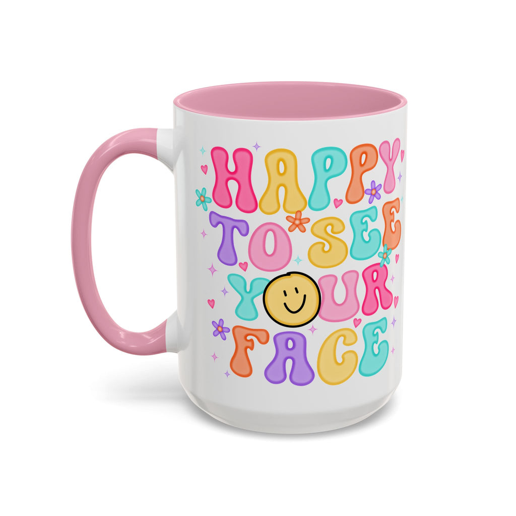 Happy To See Your Face Colorful Coffee Mug — Retro Smiley 11oz/15oz