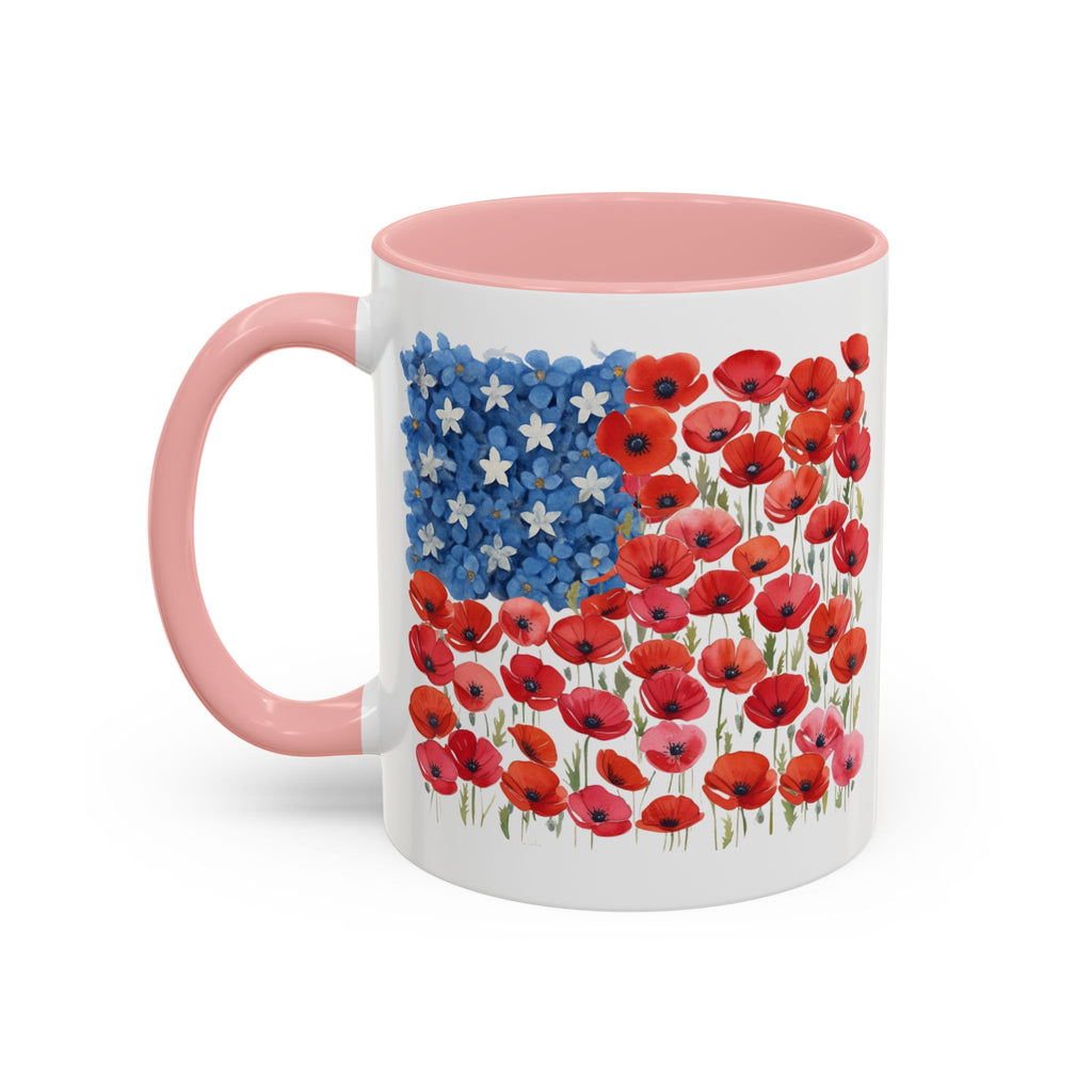 Poppy Flowers  American Flag Mug | Accent Coffee Mug