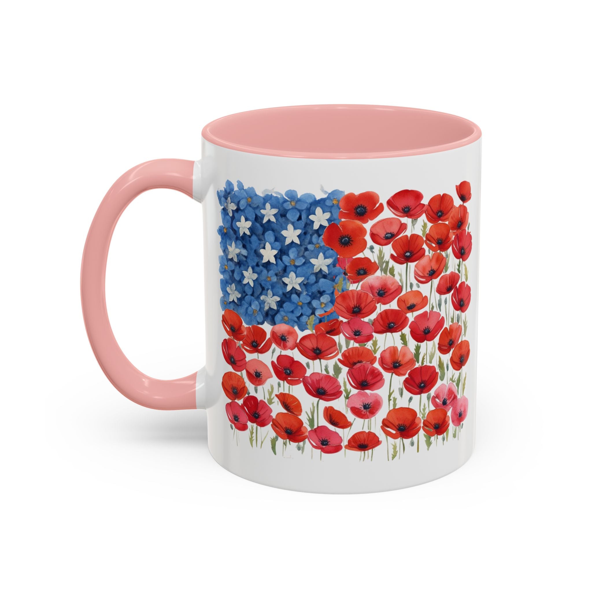 Poppy Flowers  American Flag Mug | Accent Coffee Mug