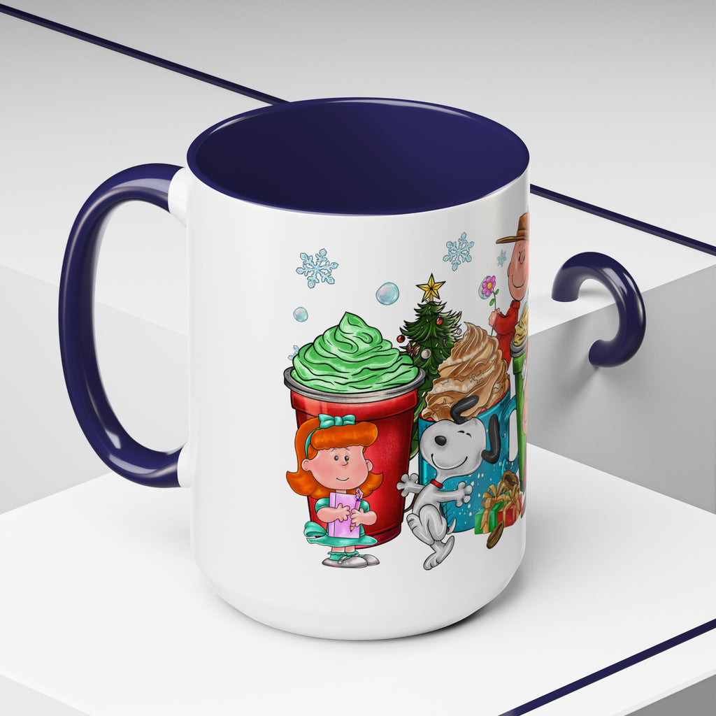 The Peanut Gang Christmas Characters Accent Coffee Mug | Holiday Cocoa Cartoon Mug