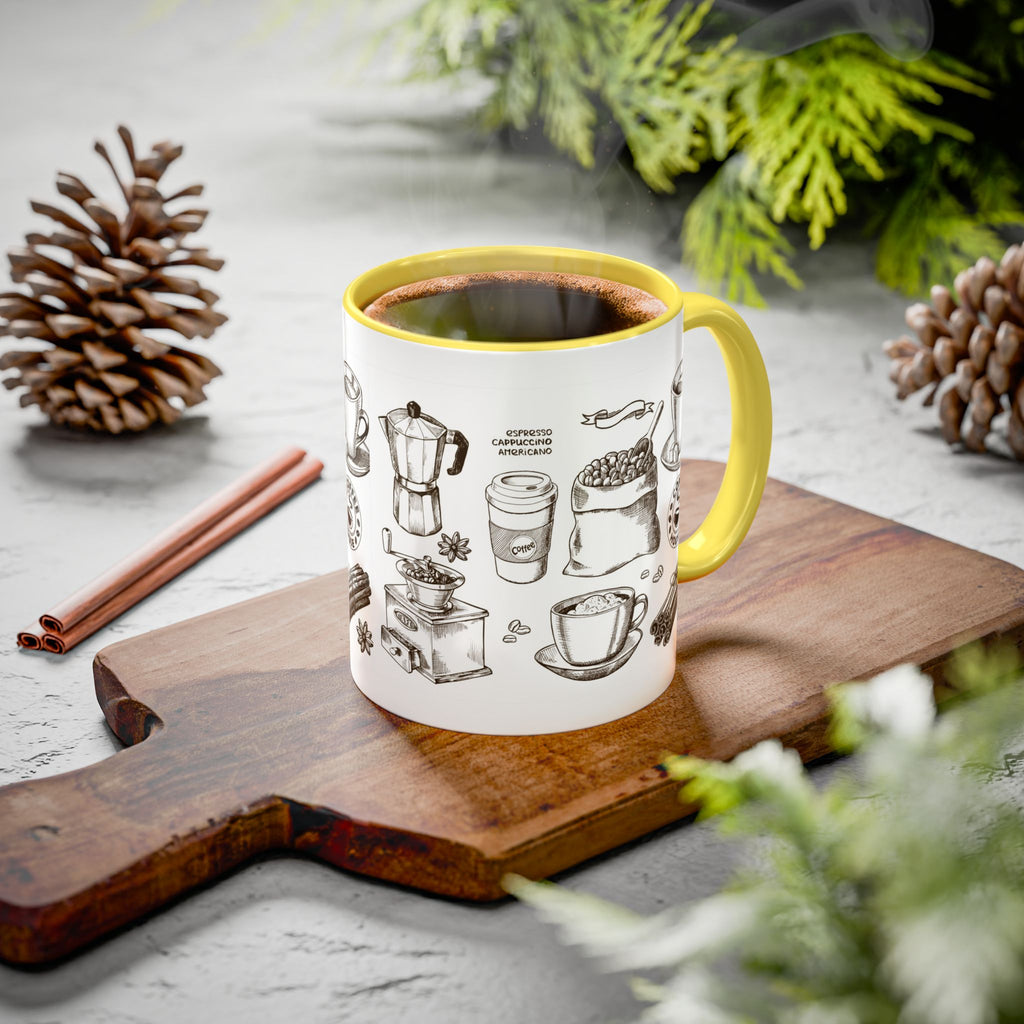 Coffee Pattern Mug — Illustrated Coffee Beans & Brewing Tools (11oz/15oz)