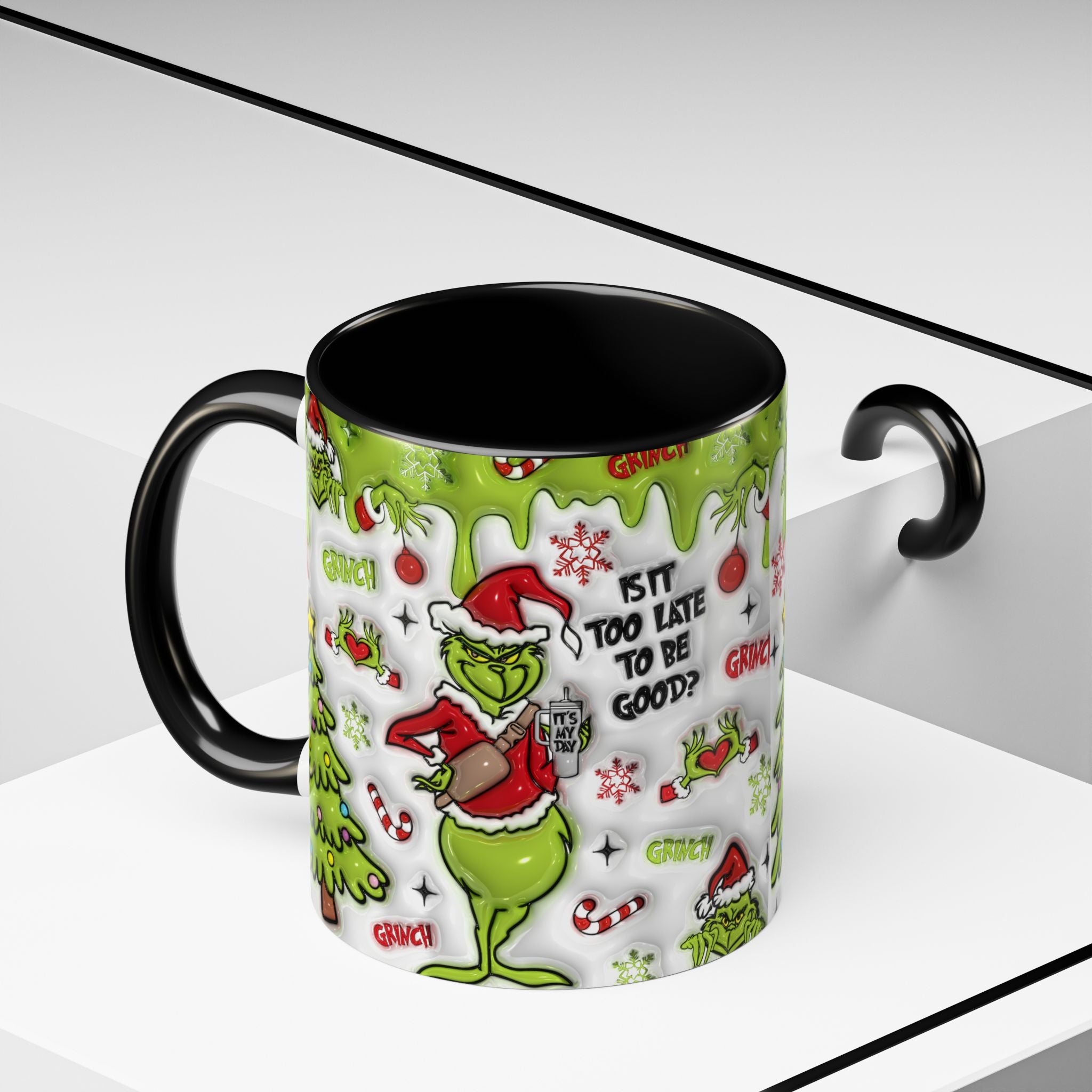 Grinch Holiday Coffee Mug — "Is It Too Late to Be Good?" Accent 11/15oz