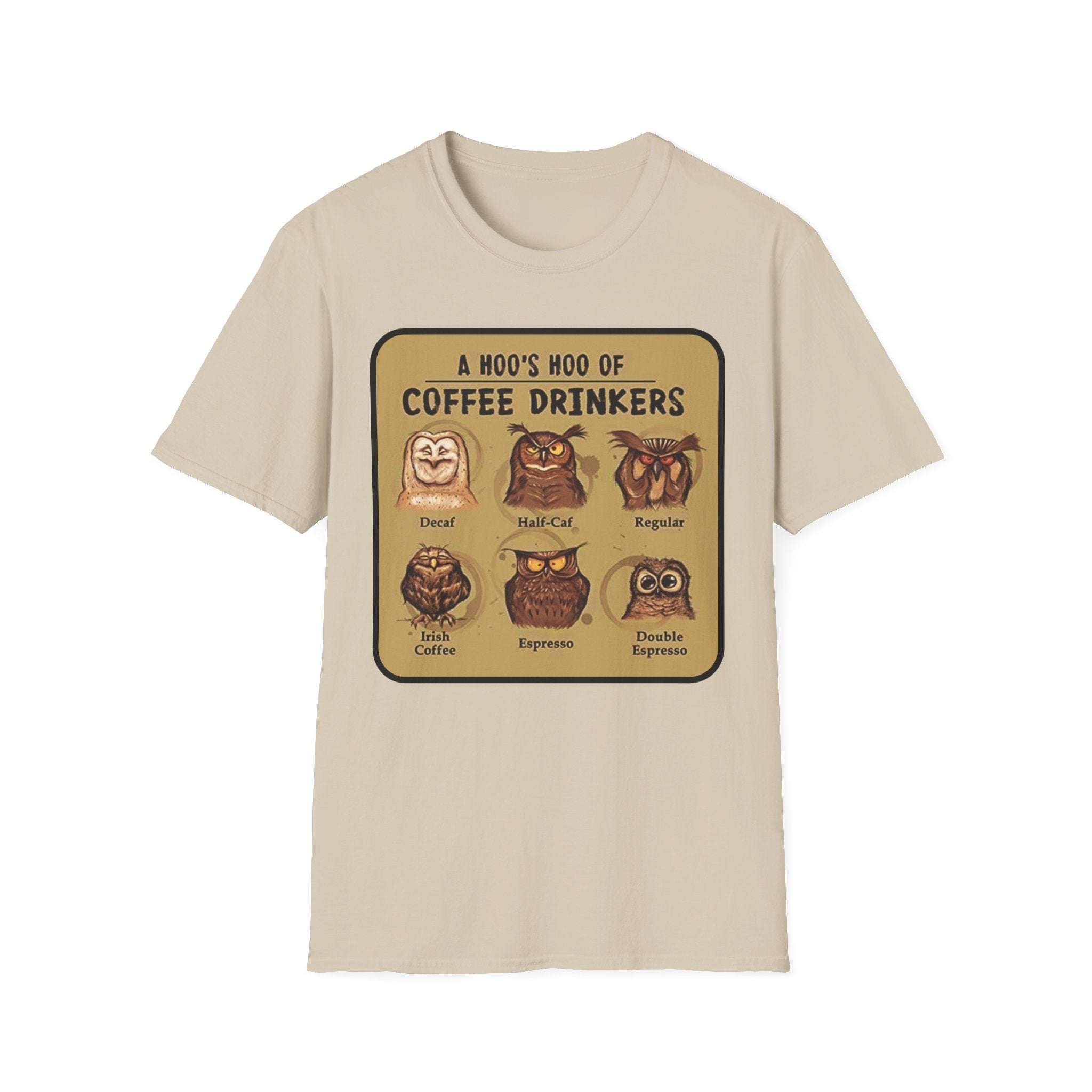 Coffee Owl Types T-Shirt | A Hoo's Hoo of Coffee Drinkers