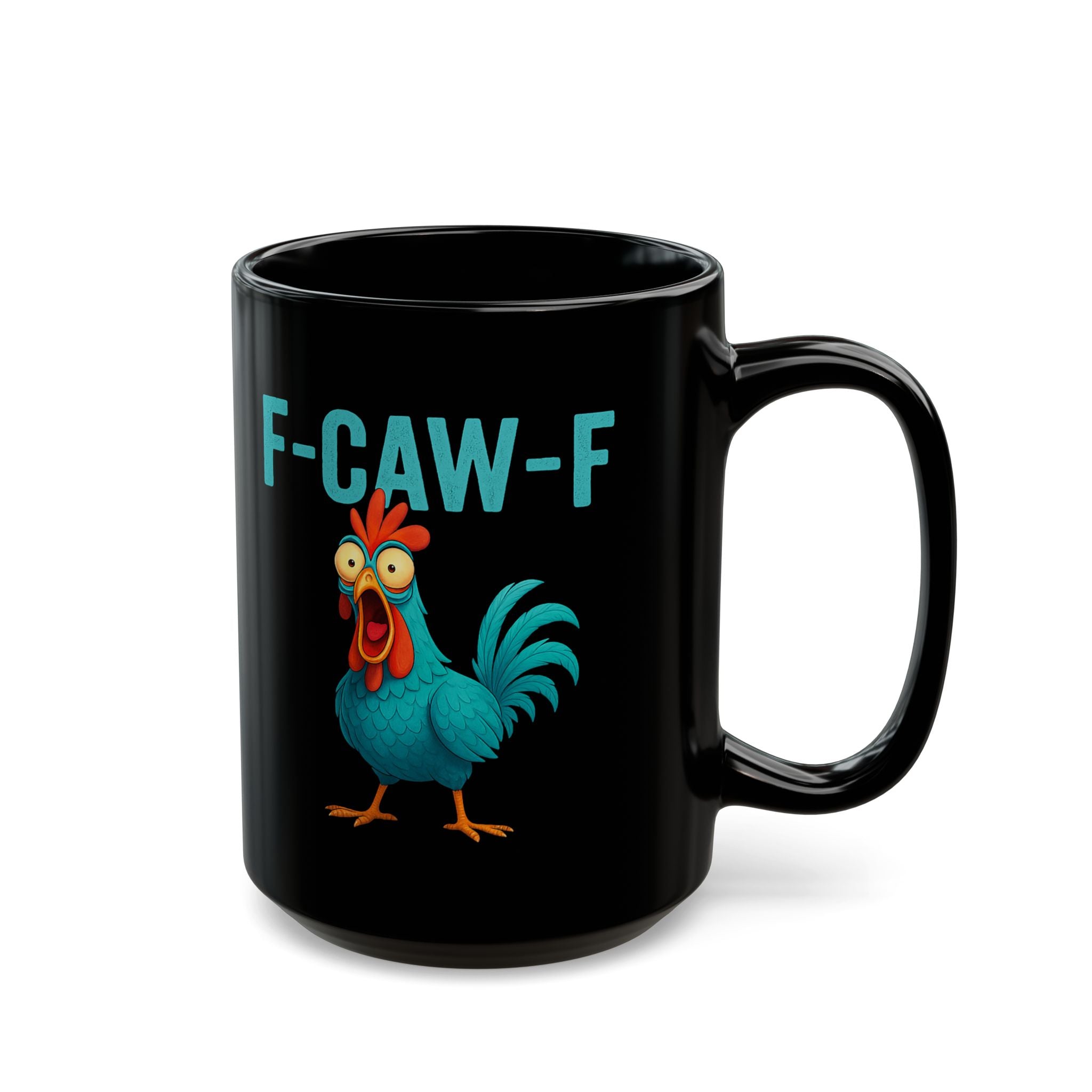 F-CAW-F Rooster Coffee Mug — Funny Farm Animal Black Mug