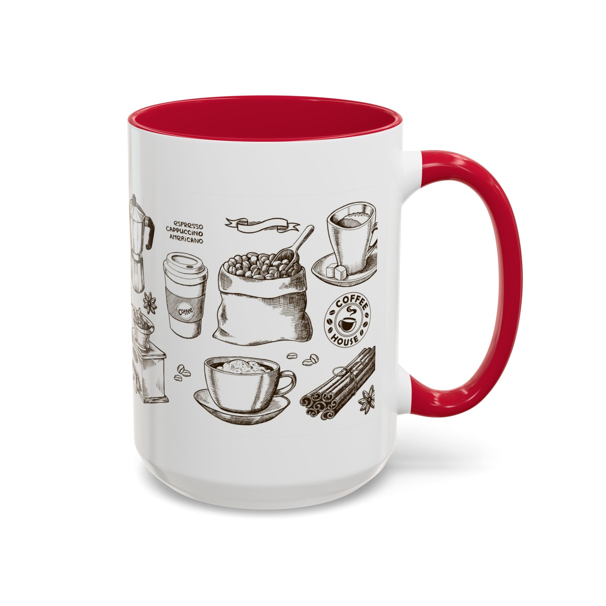 Coffee Pattern Mug — Illustrated Coffee Beans & Brewing Tools (11oz/15oz)
