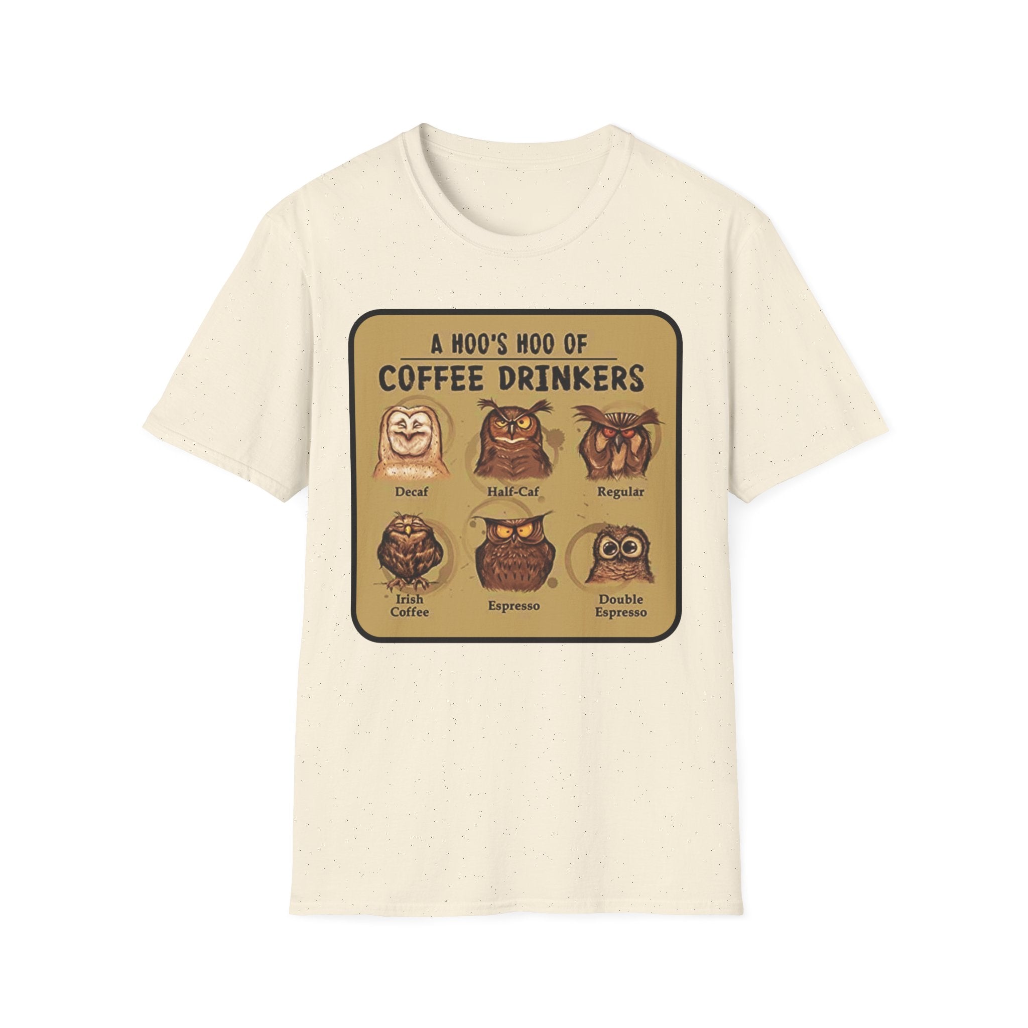 Coffee Owl Types T-Shirt | A Hoo's Hoo of Coffee Drinkers