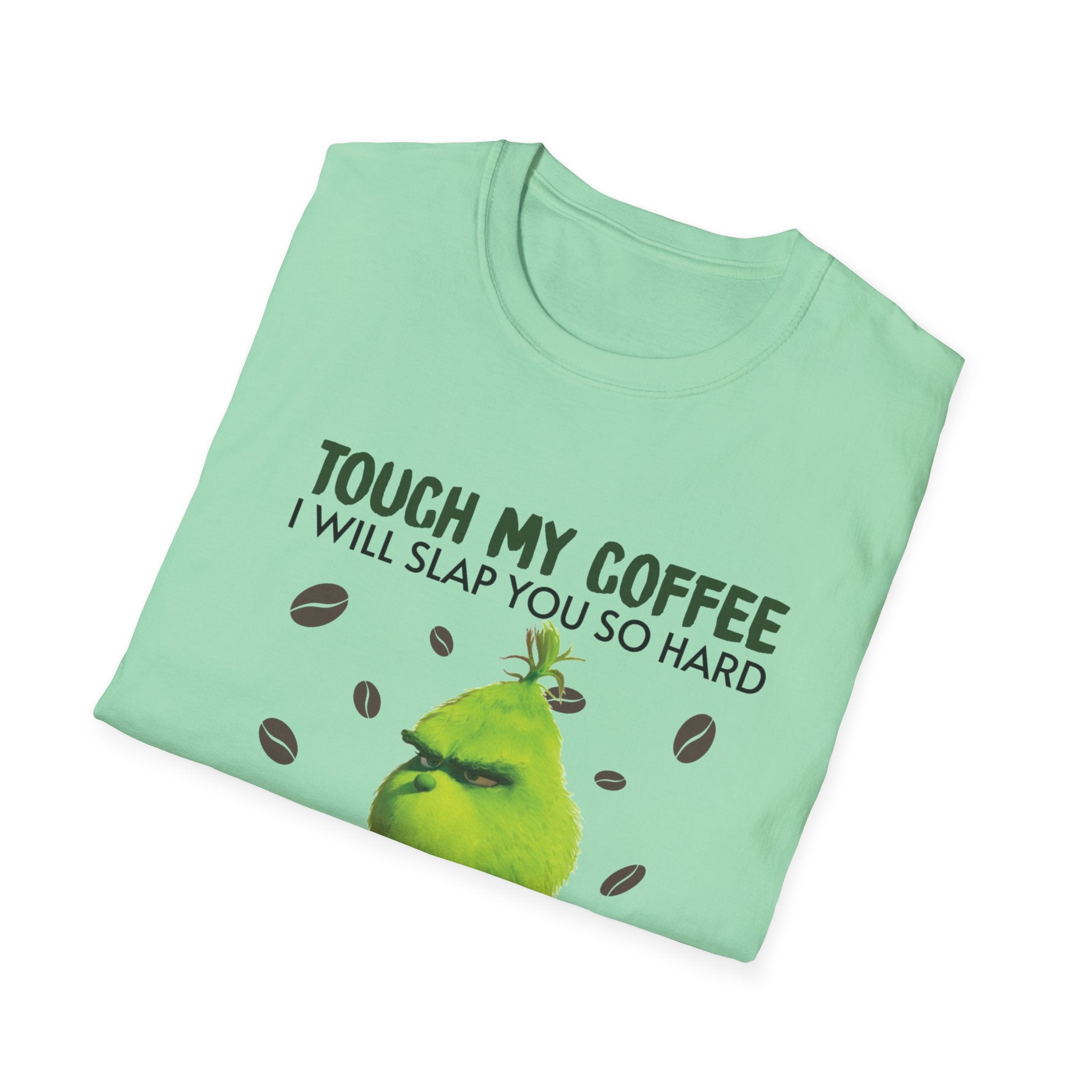 Funny Grinch Coffee T-Shirt, Unisex Tee for Coffee Lovers, Holiday Gift, Quirky Humor Shirt, Perfect for Christmas and Birthdays