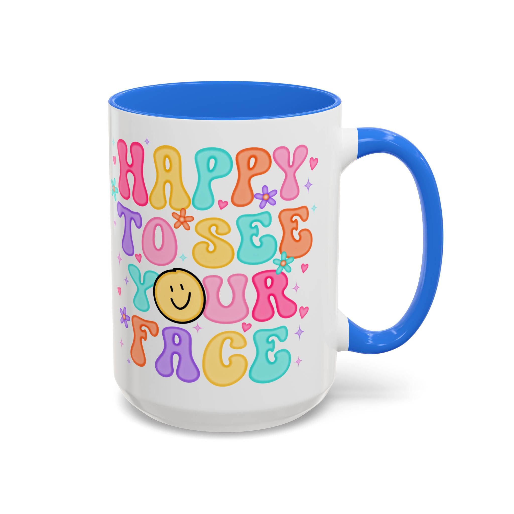 Happy To See Your Face Colorful Coffee Mug — Retro Smiley 11oz/15oz