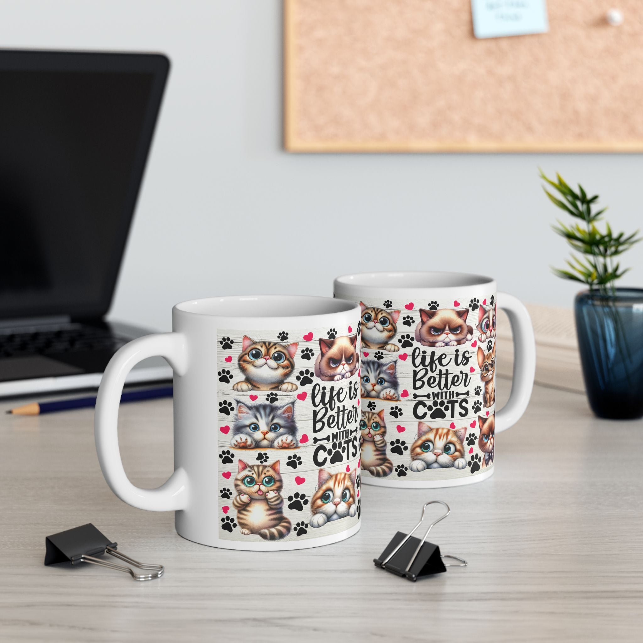 Cute Kawaii Cats Pattern Mug | Cat Paw Prints Ceramic Coffee Cup