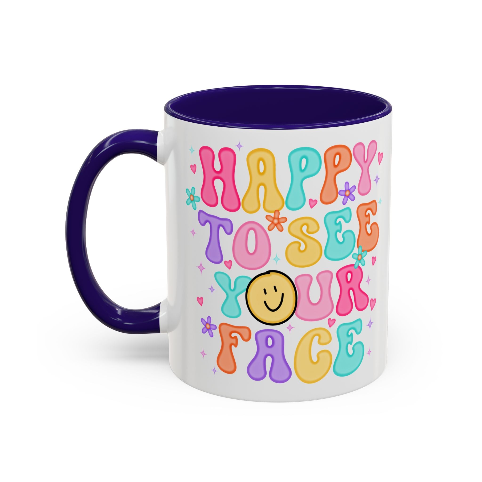 Happy To See Your Face Colorful Coffee Mug — Retro Smiley 11oz/15oz