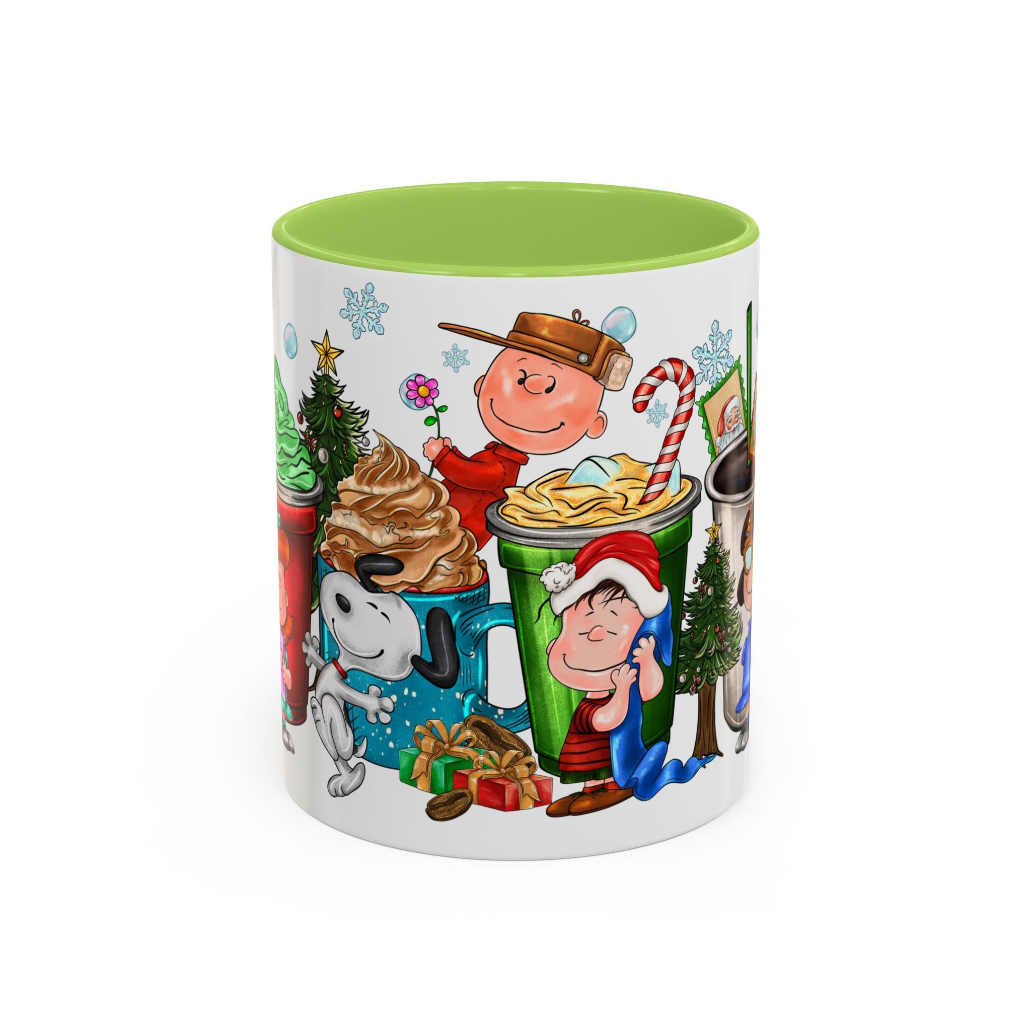 The Peanut Gang Christmas Characters Accent Coffee Mug | Holiday Cocoa Cartoon Mug