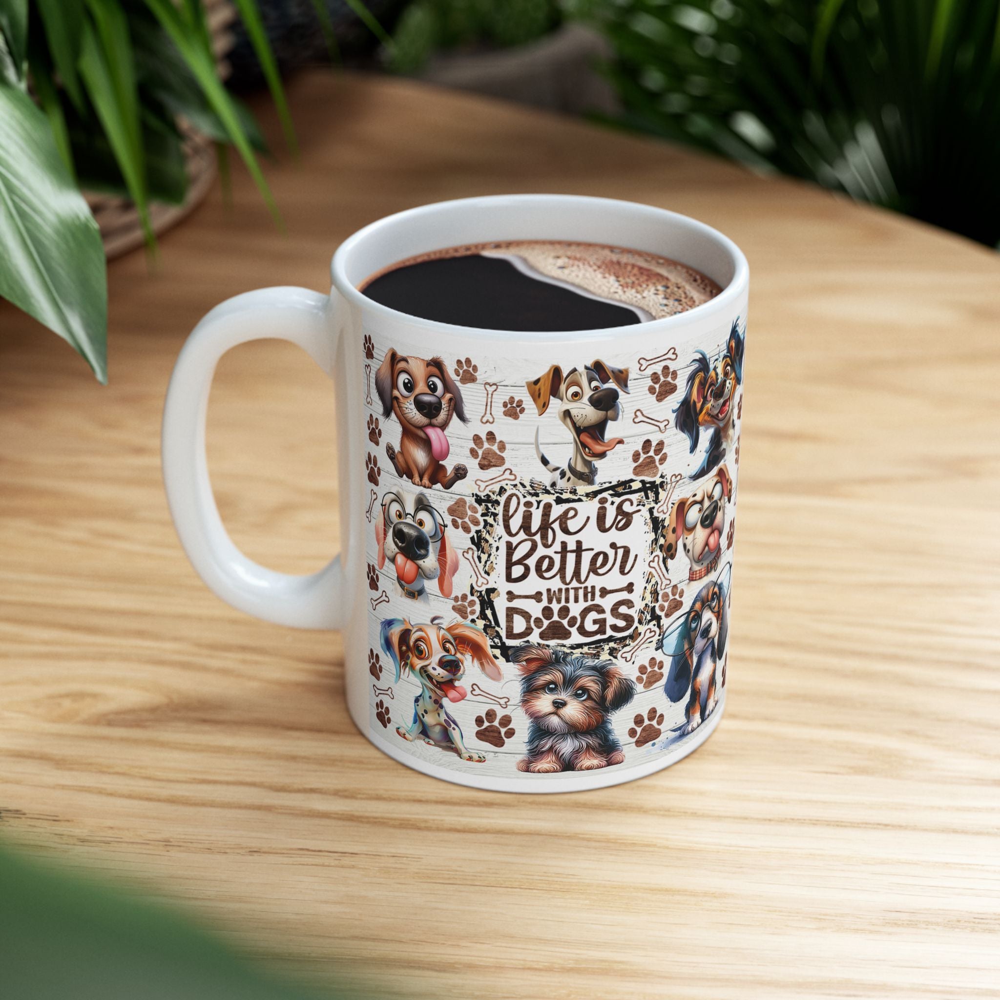 Cute Cartoon Puppy Pattern Mug | Dog Paw Bone Coffee Mug
