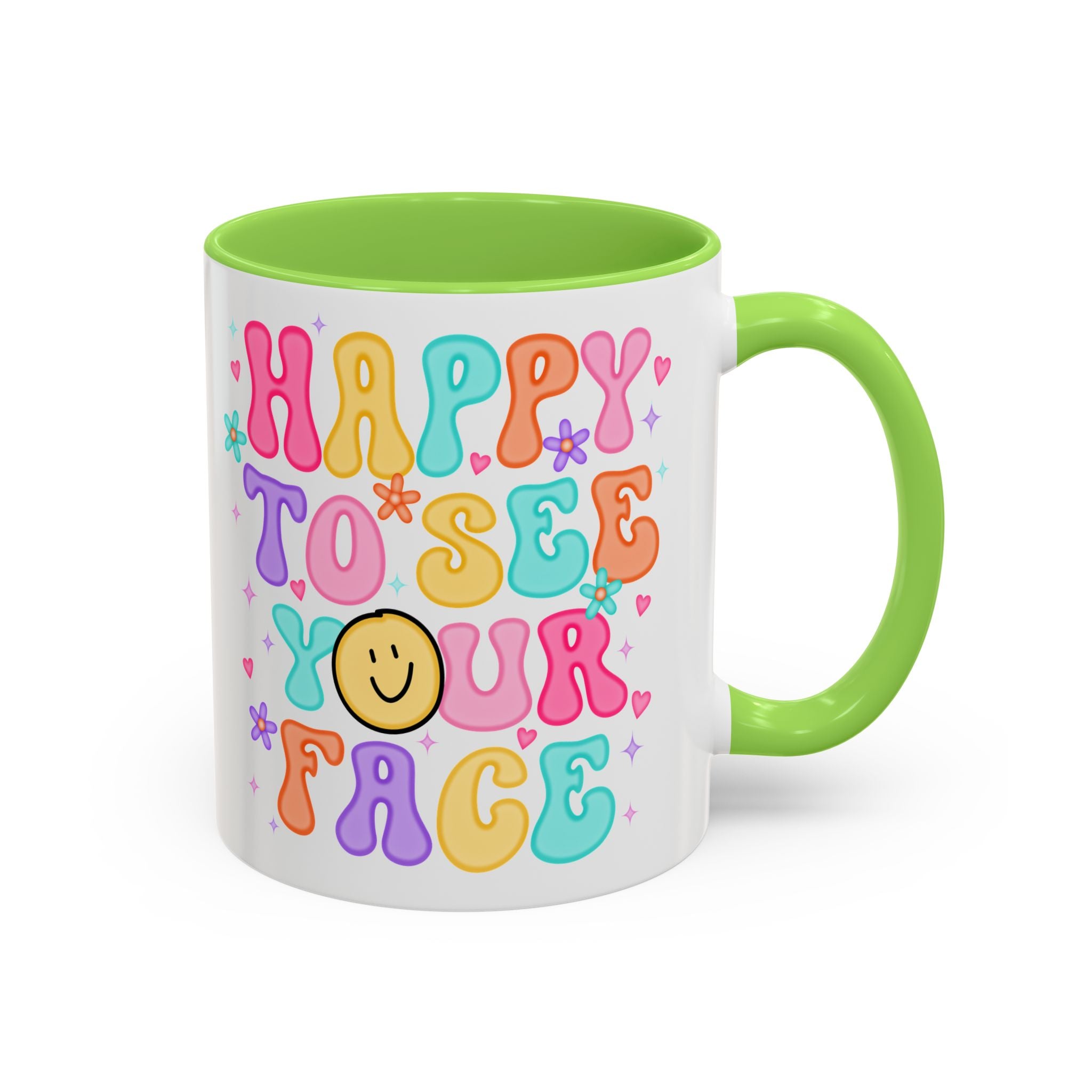 Happy To See Your Face Colorful Coffee Mug — Retro Smiley 11oz/15oz
