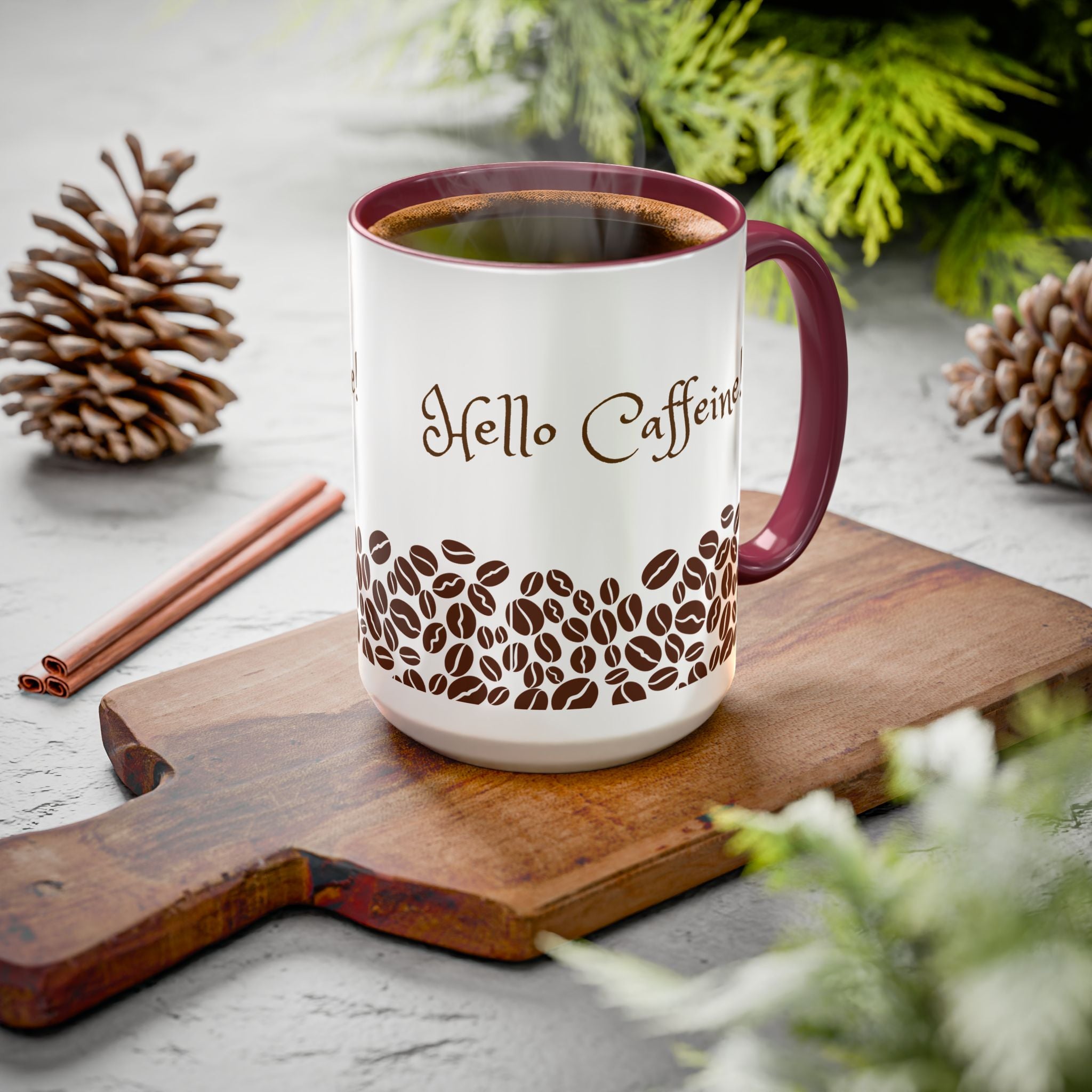 Hello Caffeine! Coffee Bean Ceramic Mug (11oz & 15oz)
