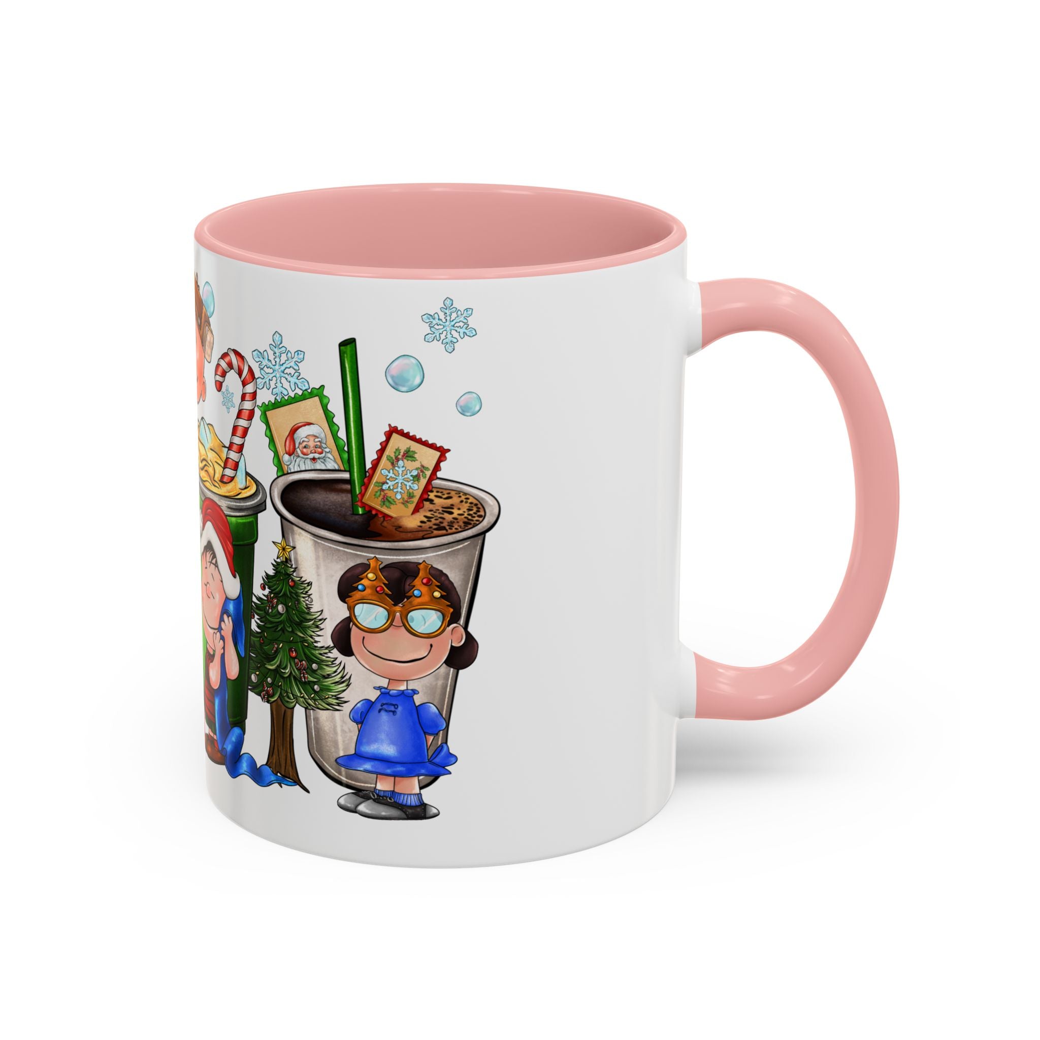 The Peanut Gang Christmas Characters Accent Coffee Mug | Holiday Cocoa Cartoon Mug