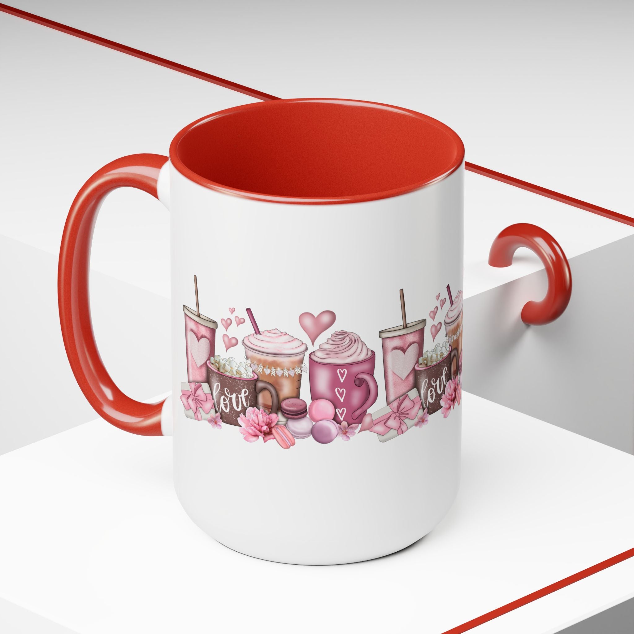 Love Coffee Two-Tone Coffee Mugs, 15oz #Coffee #HotCoffee HotCoffeeClothing.com #ValentinesDay