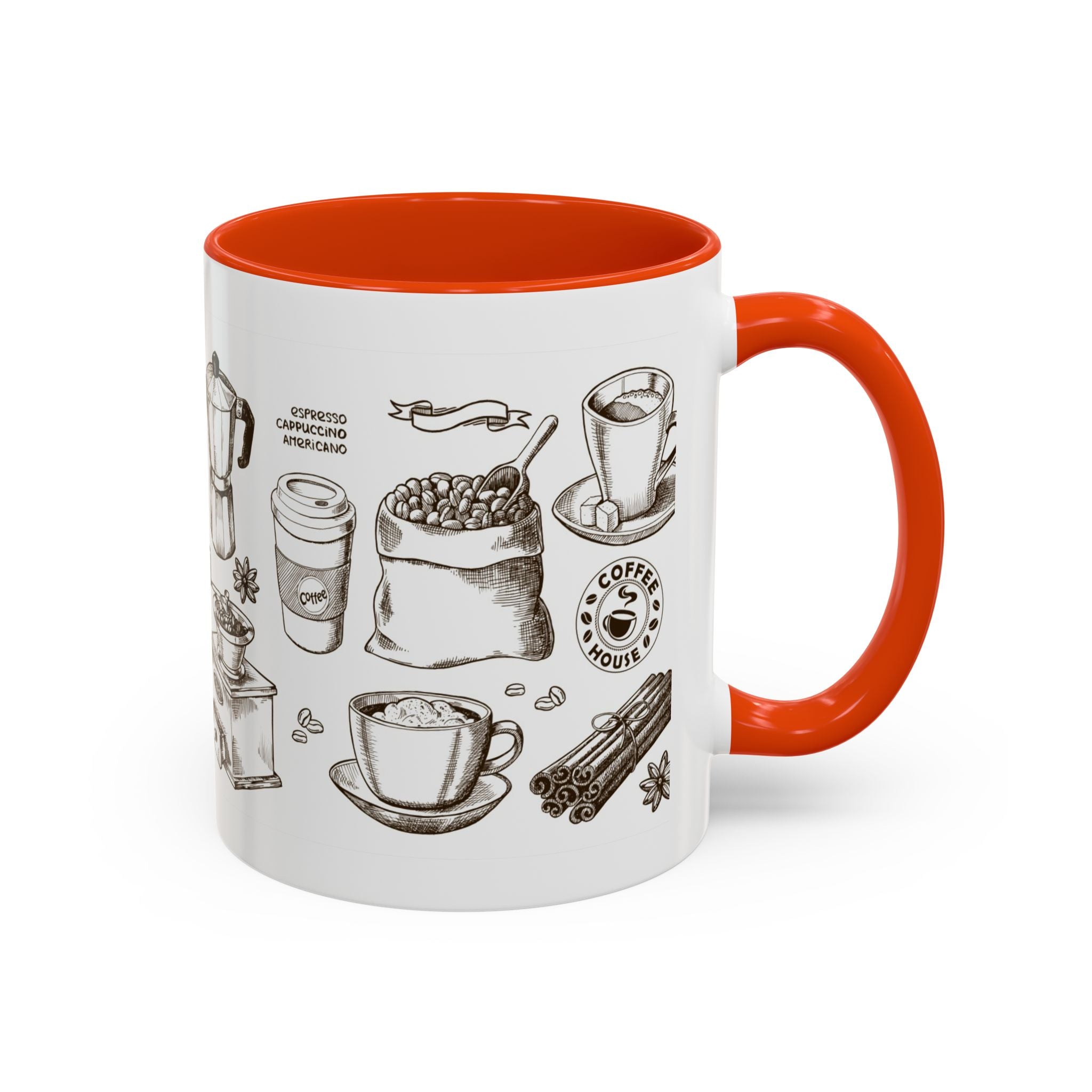 Coffee Pattern Mug — Illustrated Coffee Beans & Brewing Tools (11oz/15oz)