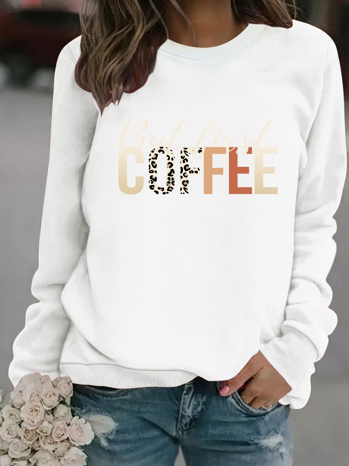 Coffee print pullover sweatshirt sweatshirt