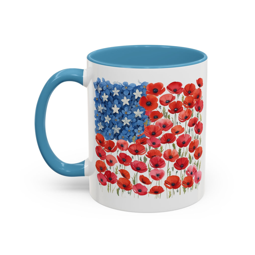 Poppy Flowers  American Flag Mug | Accent Coffee Mug