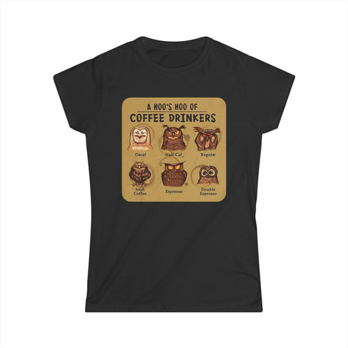 Coffee Drinkers Owl Chart Womans T-Shirt | Cute Coffee Owl Illustration