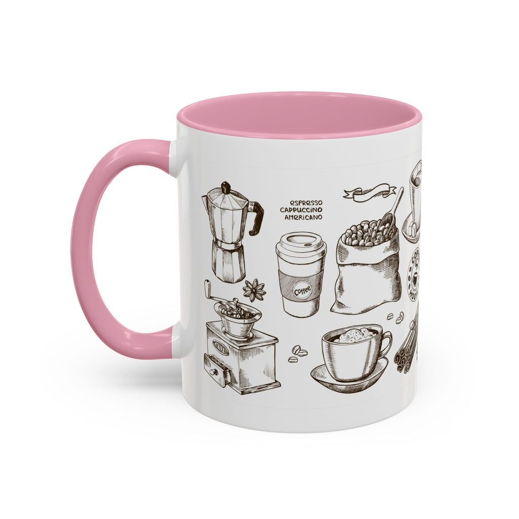 Coffee Pattern Mug — Illustrated Coffee Beans & Brewing Tools (11oz/15oz)