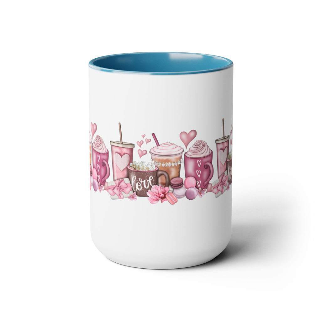 Love Coffee Two-Tone Coffee Mugs, 15oz #Coffee #HotCoffee HotCoffeeClothing.com #ValentinesDay